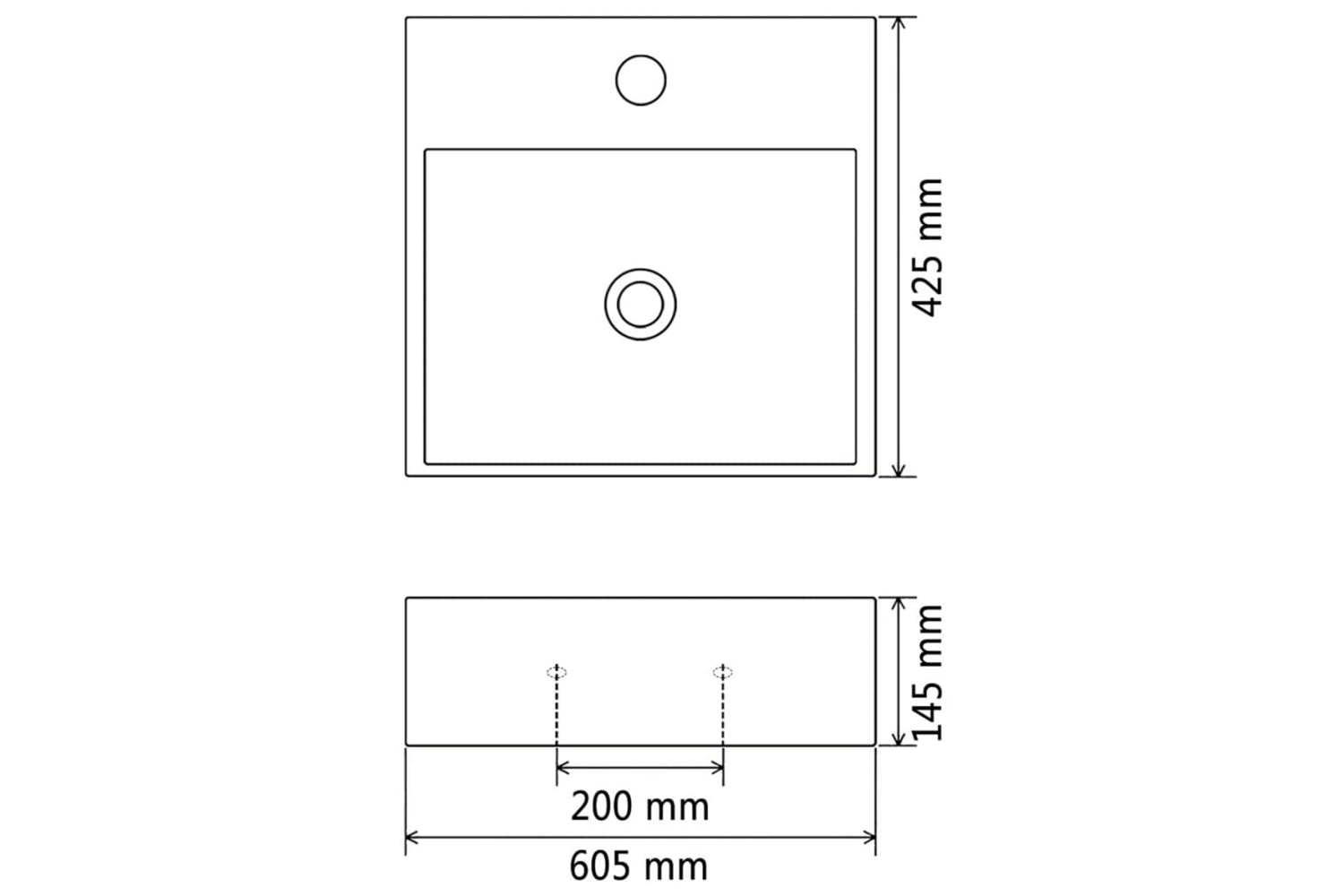 vidaXL 142347 Basin With Faucet Hole Ceramic White 60.5x42.5x14.5cm-5