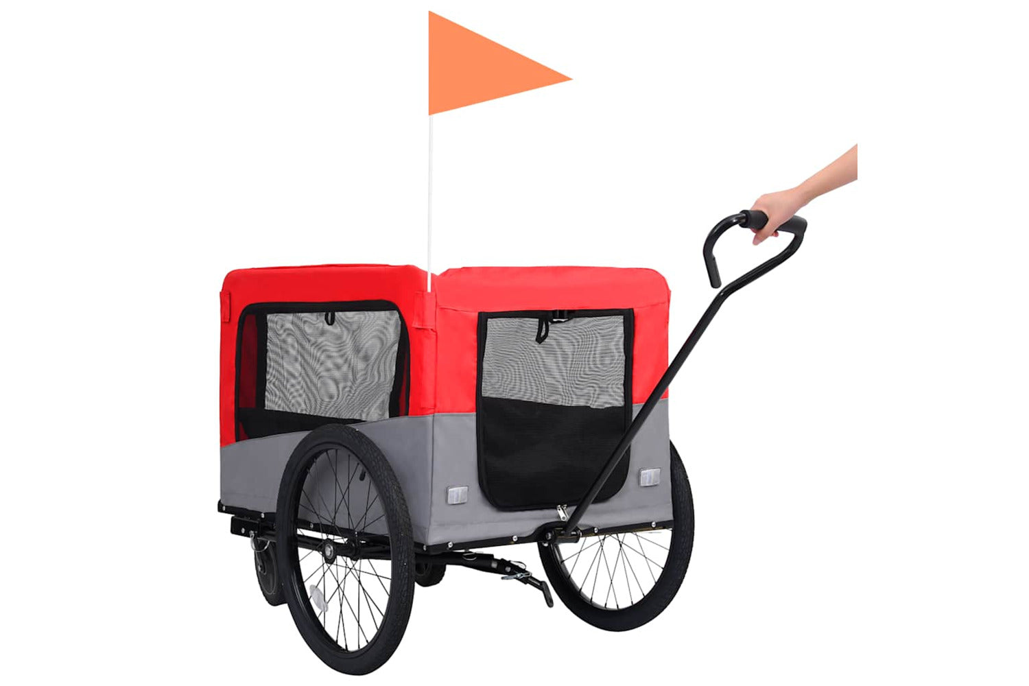 Vidaxl 2-in-1 Pet Bike Trailer & Jogging Stroller Red And Grey-6