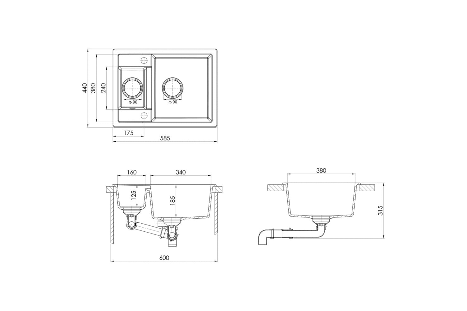 Vidaxl Kitchen Sink With Overflow Hole Double Basins Grey Granite-4