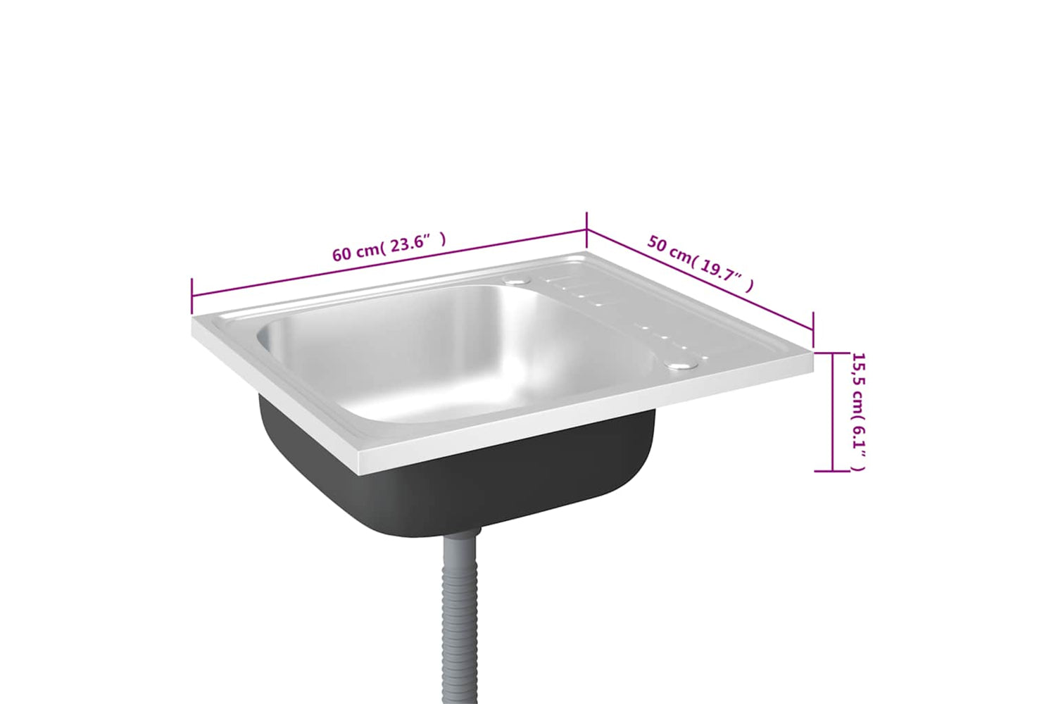 Vidaxl 147230 Kitchen Sink With Drainer Set Silver 500x600x155 Mm Stainless Steel-8