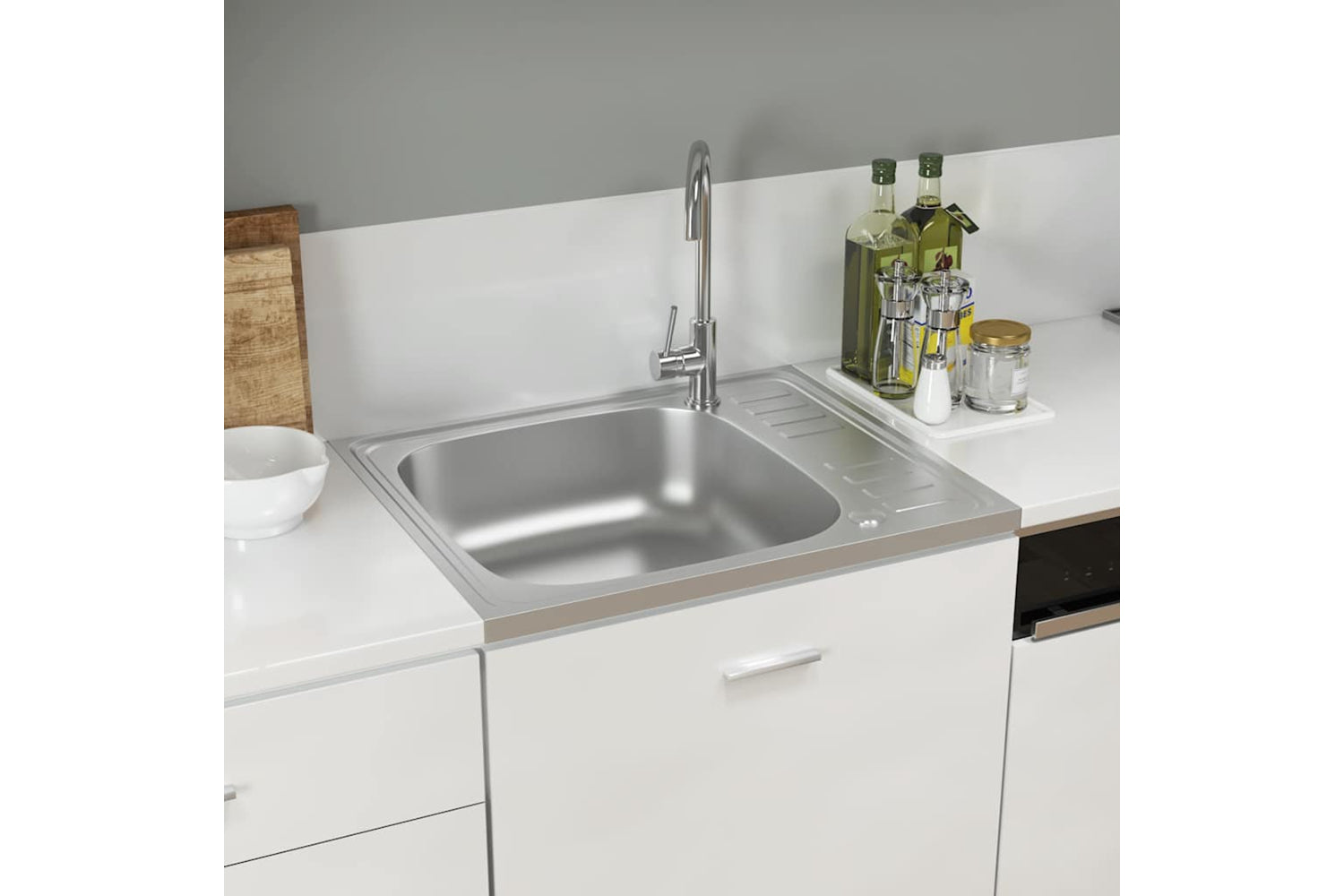 Vidaxl 147230 Kitchen Sink With Drainer Set Silver 500x600x155 Mm Stainless Steel-2