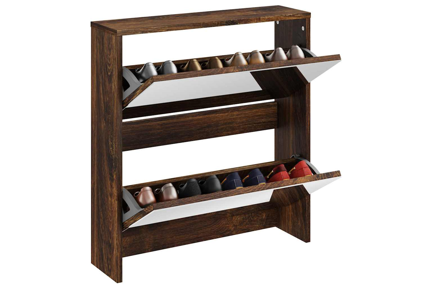 vidaXL 342632 Shoe Cabinet With Mirror 2-layer Smoked Oak 63x17x67cm-2