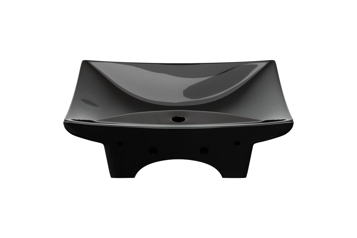 Vidaxl 140689 Black Luxury Ceramic Basin Rectangular With Overflow & Faucet Hole-4