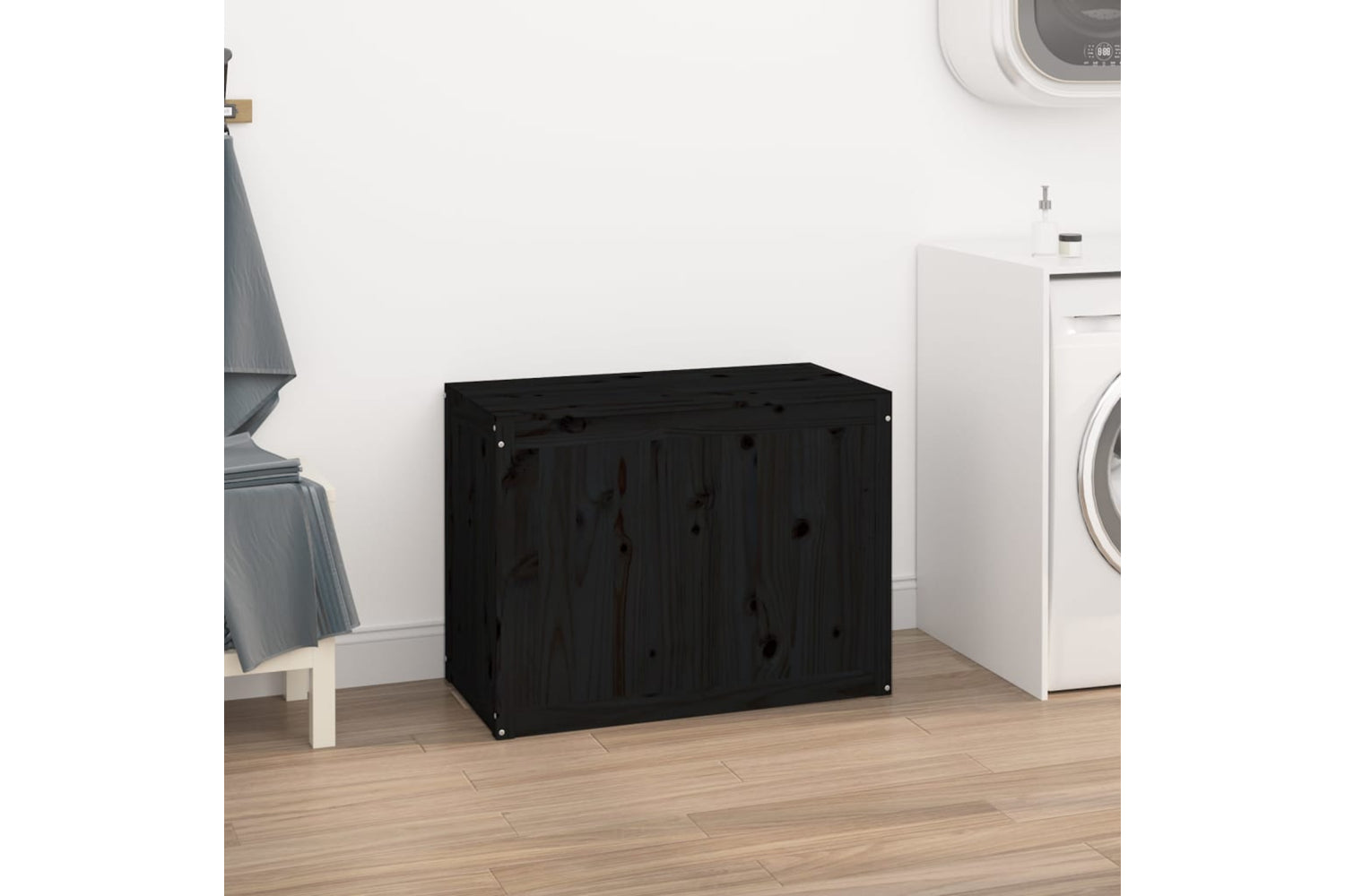 vidaXL 823573 Laundry Box Black 88.5x44x66cm Solid Wood Pine-2