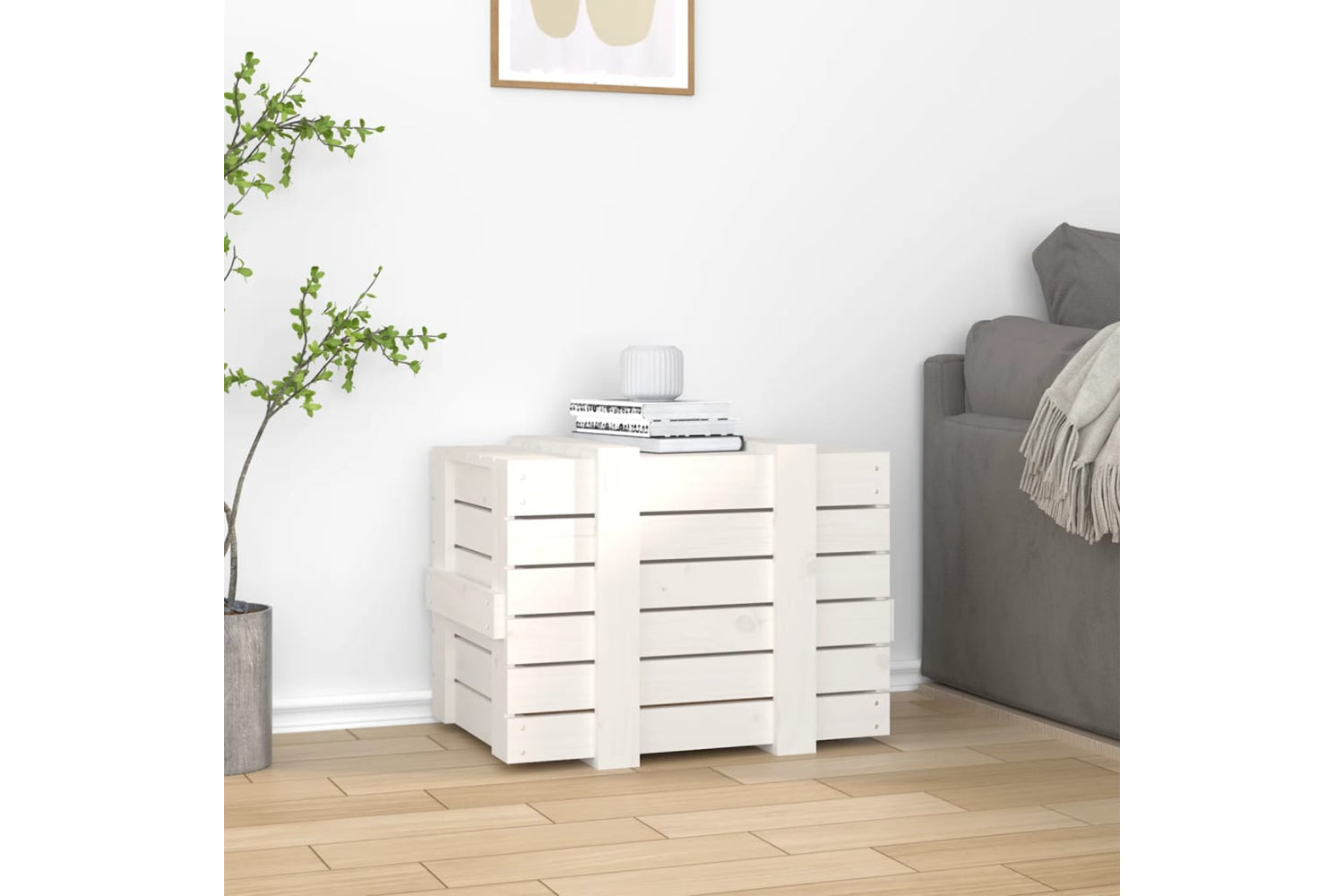 vidaXL 824994 Storage Box White 58x40.5x42cm Solid Wood Pine-2
