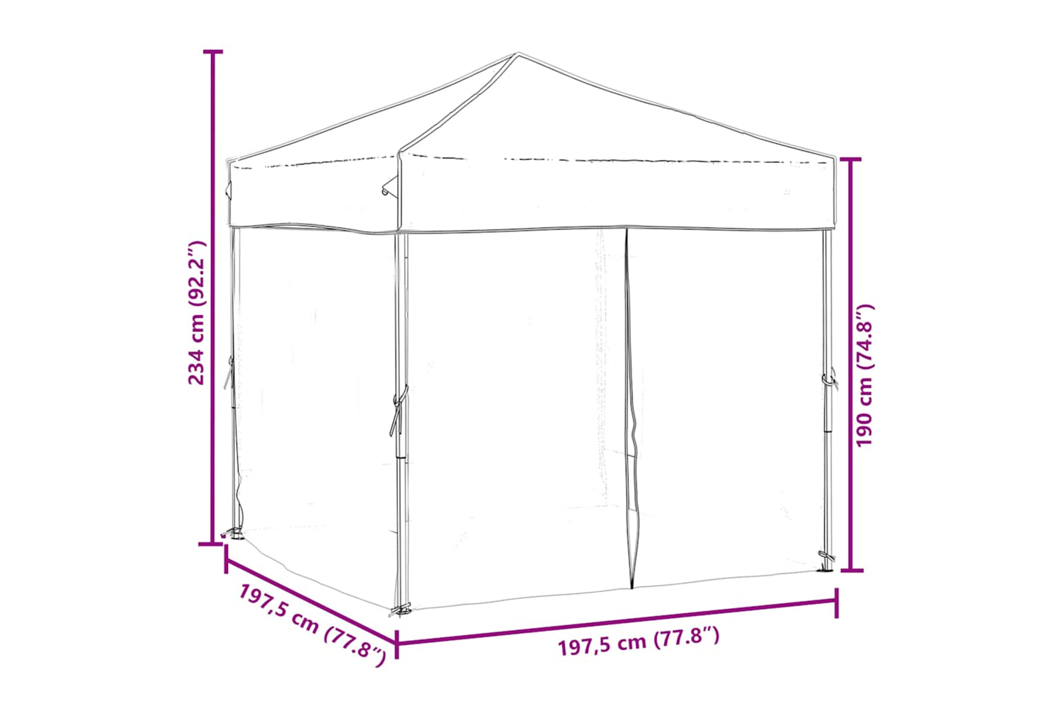 Vidaxl 93501 Folding Party Tent With Sidewalls Cream 2x2 M-8