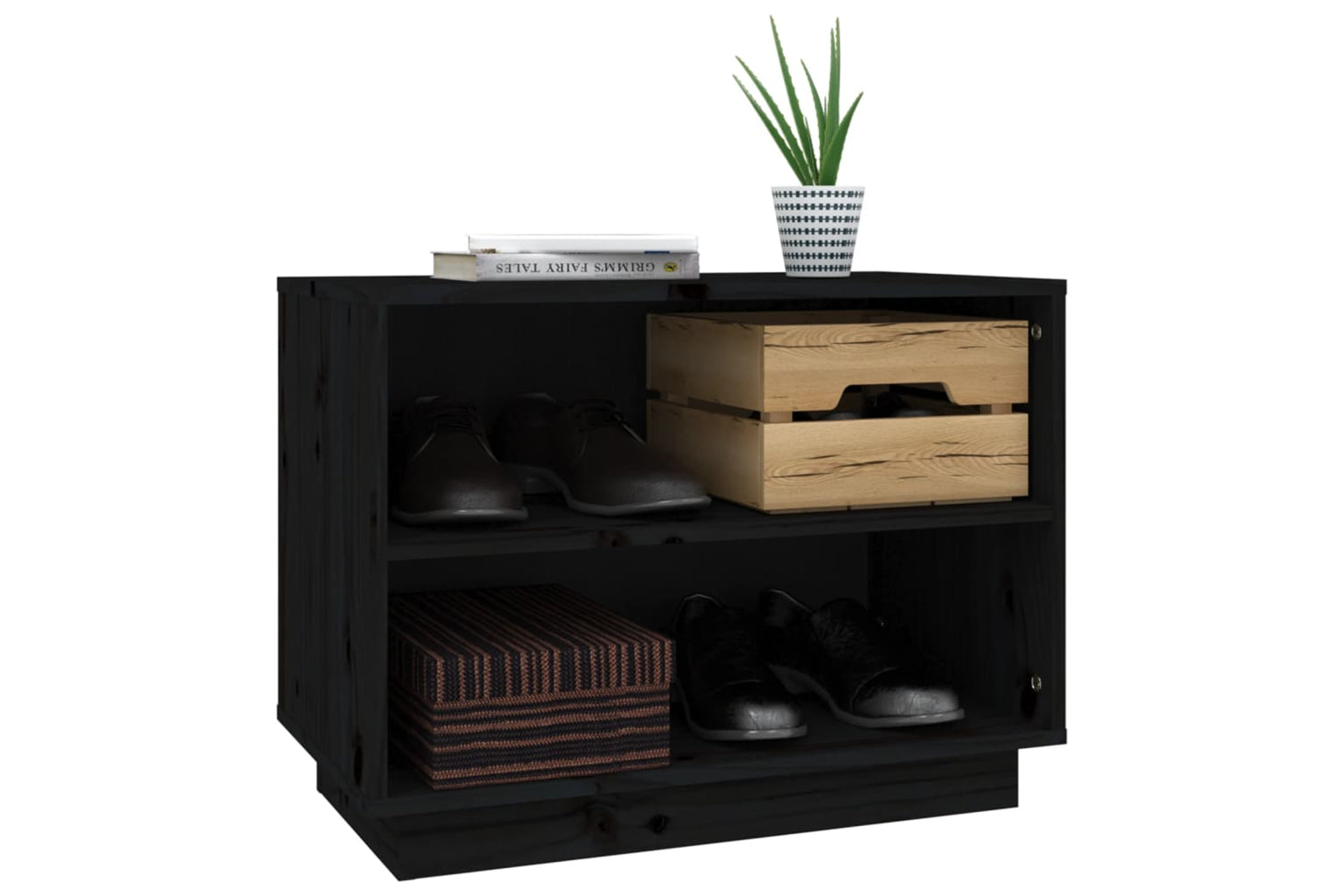vidaXL 813549 Shoe Cabinet Black 60x34x45cm Solid Wood Pine-3