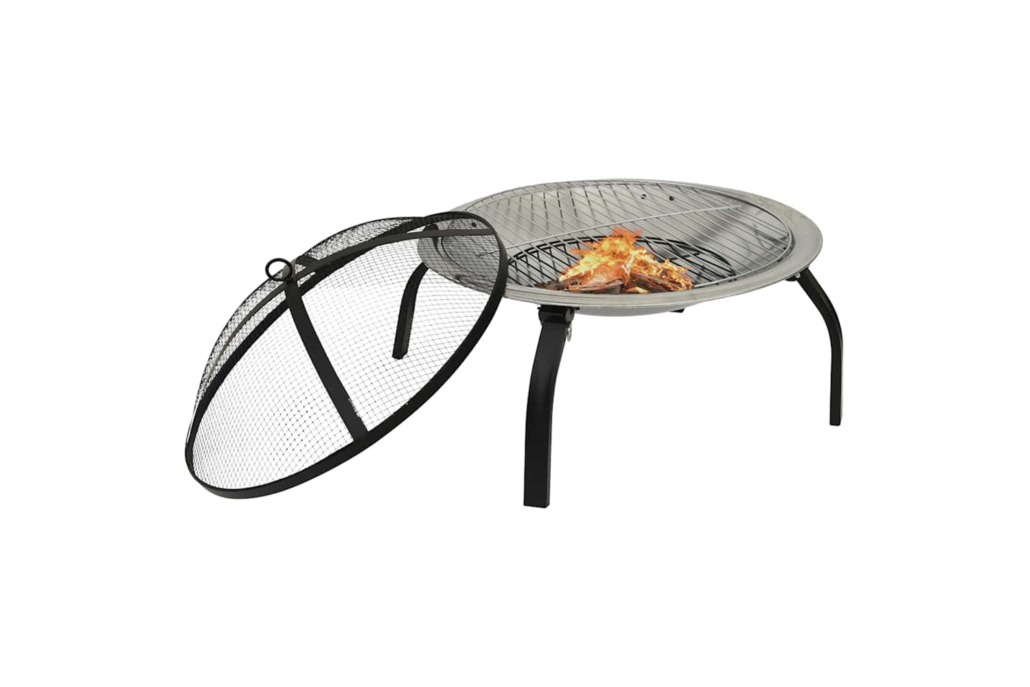 Vidaxl 2-in-1 Fire Pit And Bbq With Poker 56x56x49 Cm Stainless Steel-4