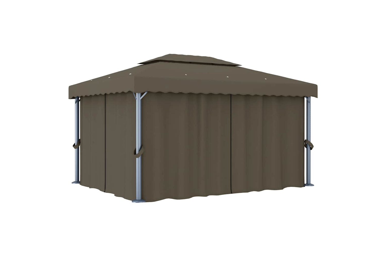 Vidaxl Gazebo With Curtain&led String Lights 4x3 M Taupe-2