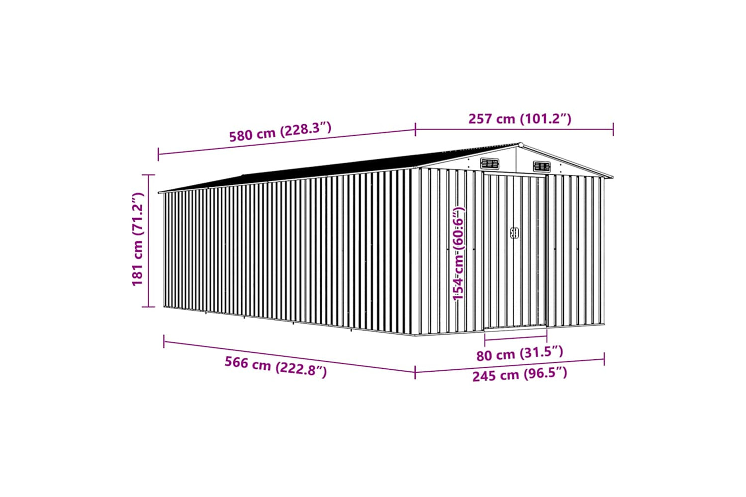 Vidaxl 143353 Garden Shed 257x580x181 Cm Metal Grey-9
