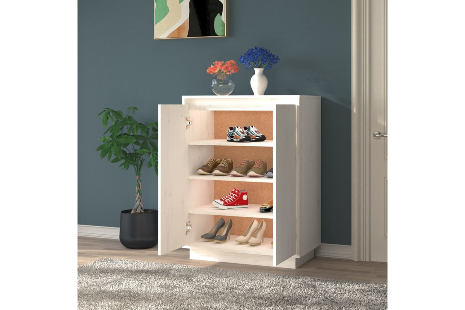 vidaXL 813531 Shoe Cabinet White 60x35x80cm Solid Wood Pine-2