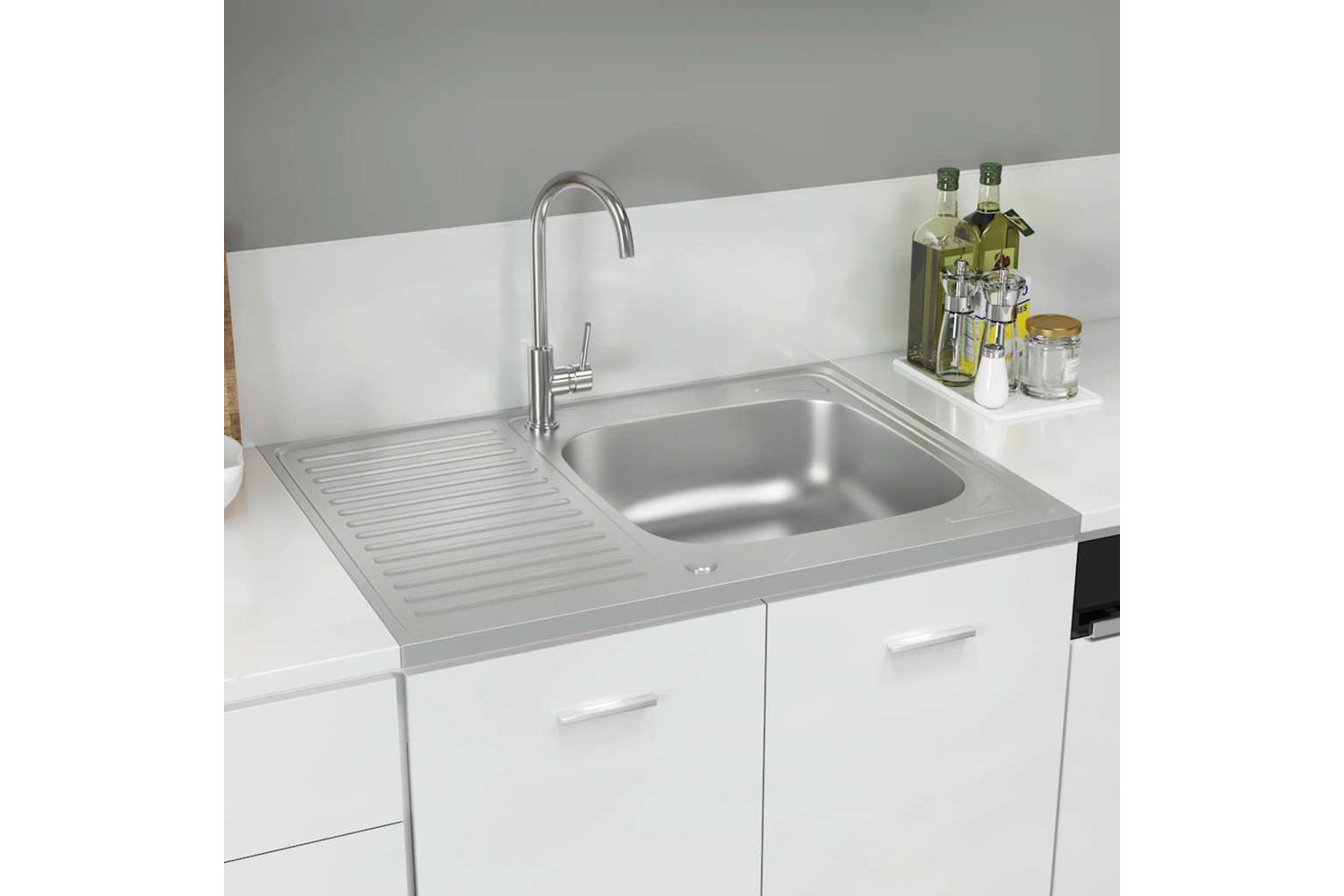 Vidaxl 147233 Kitchen Sink With Drainer Set Silver 800x600x155 Mm Stainless Steel-2