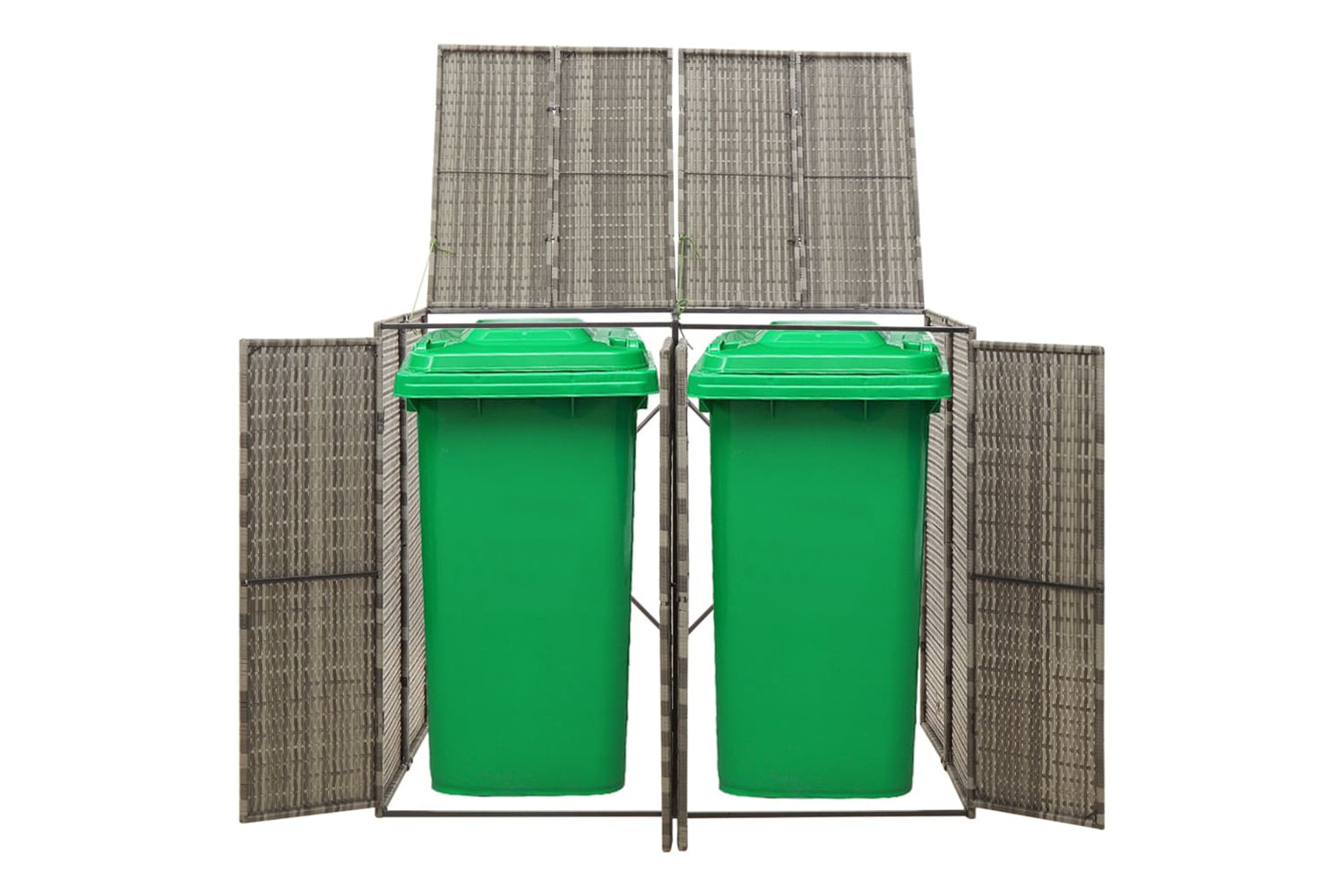vidaXL 319865 Double Wheelie Bin Shed Grey 140x80x117cm Poly Rattan-2