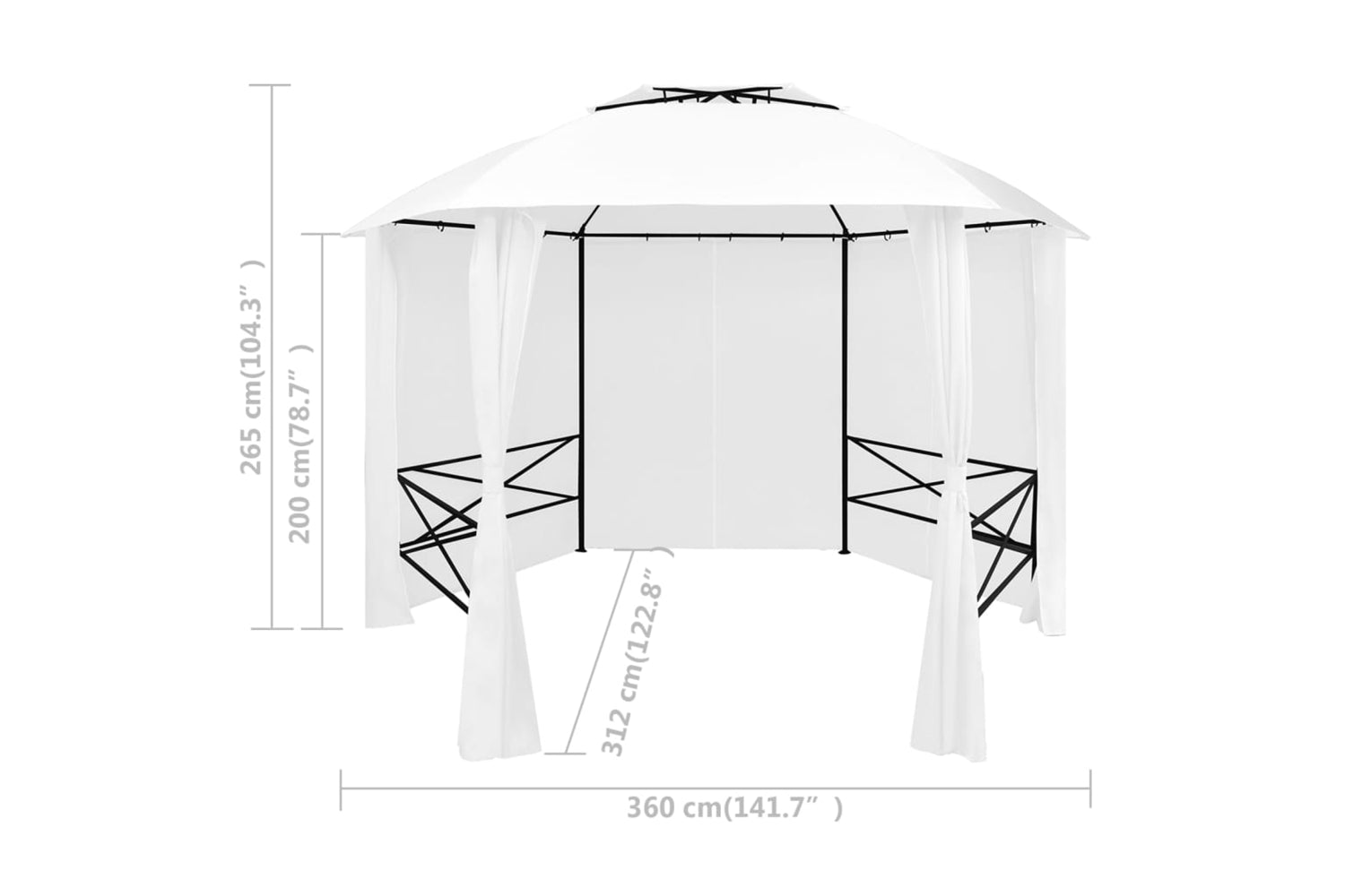 vidaXL 312234 Garden Marquee With Curtains 360x312x265cm White 180 G/mÂ²-8