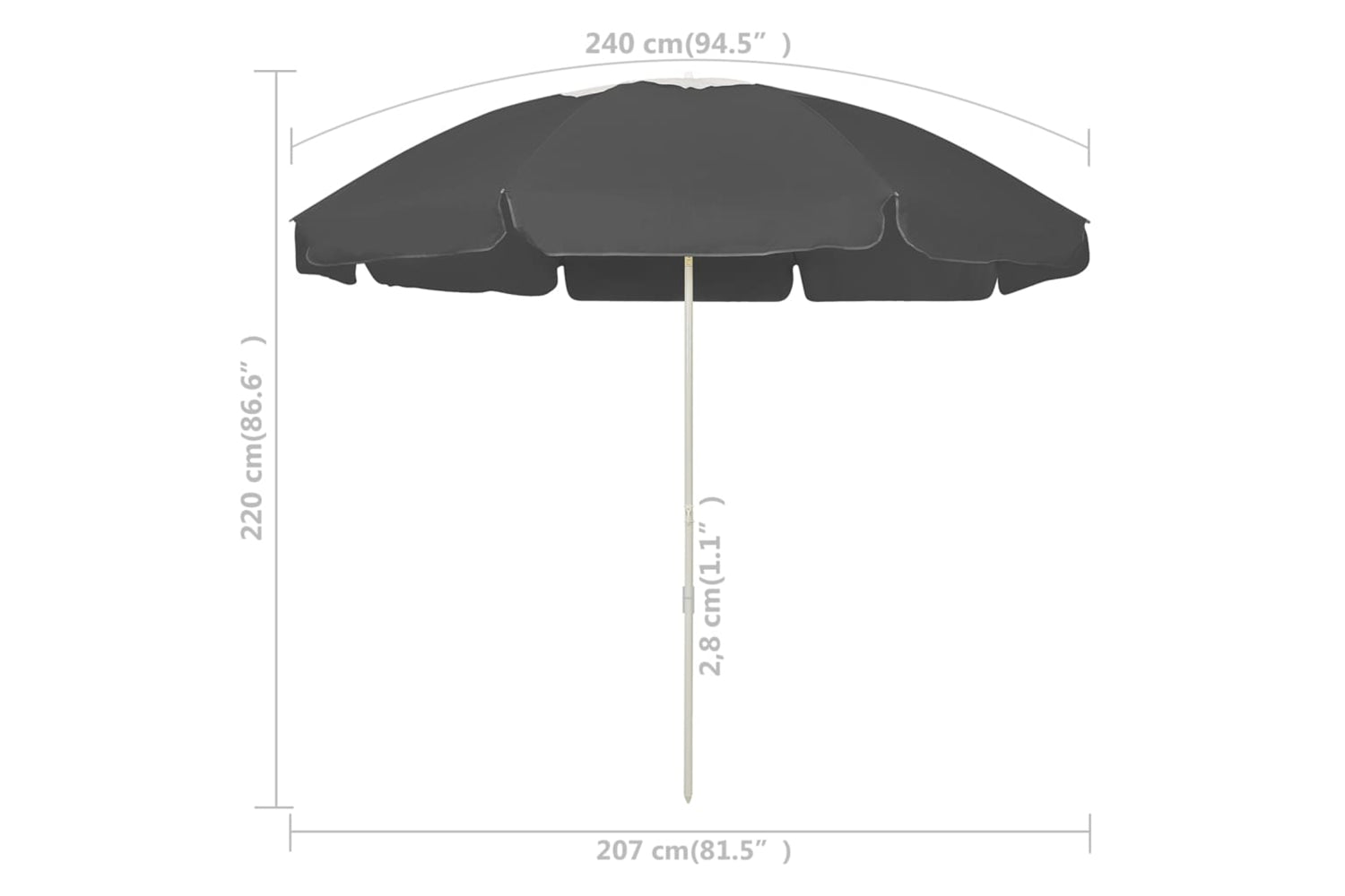 vidaXL 314714 Beach Umbrella Anthracite 240cm-6