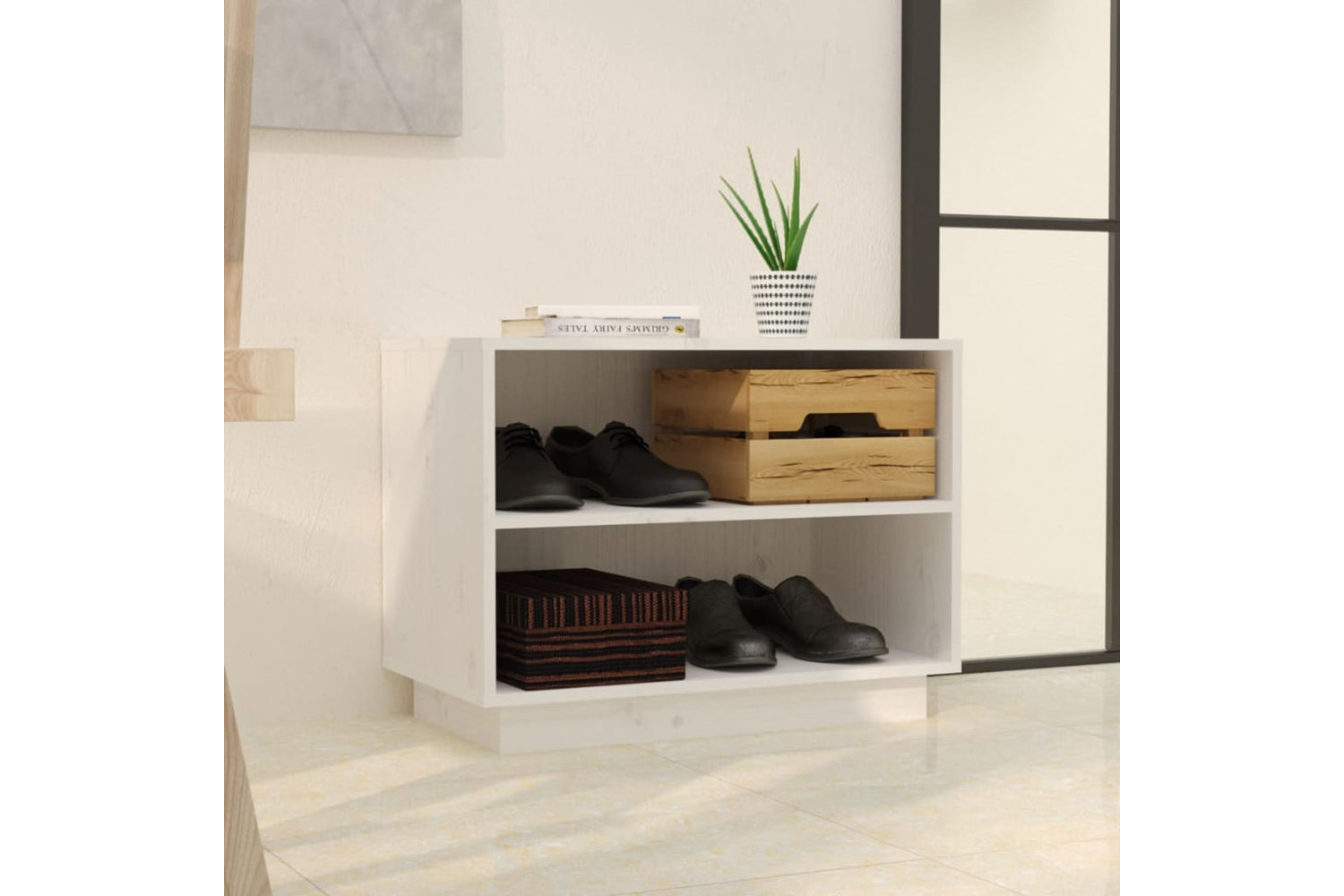 vidaXL 813546 Shoe Cabinet White 60x34x45cm Solid Wood Pine-2