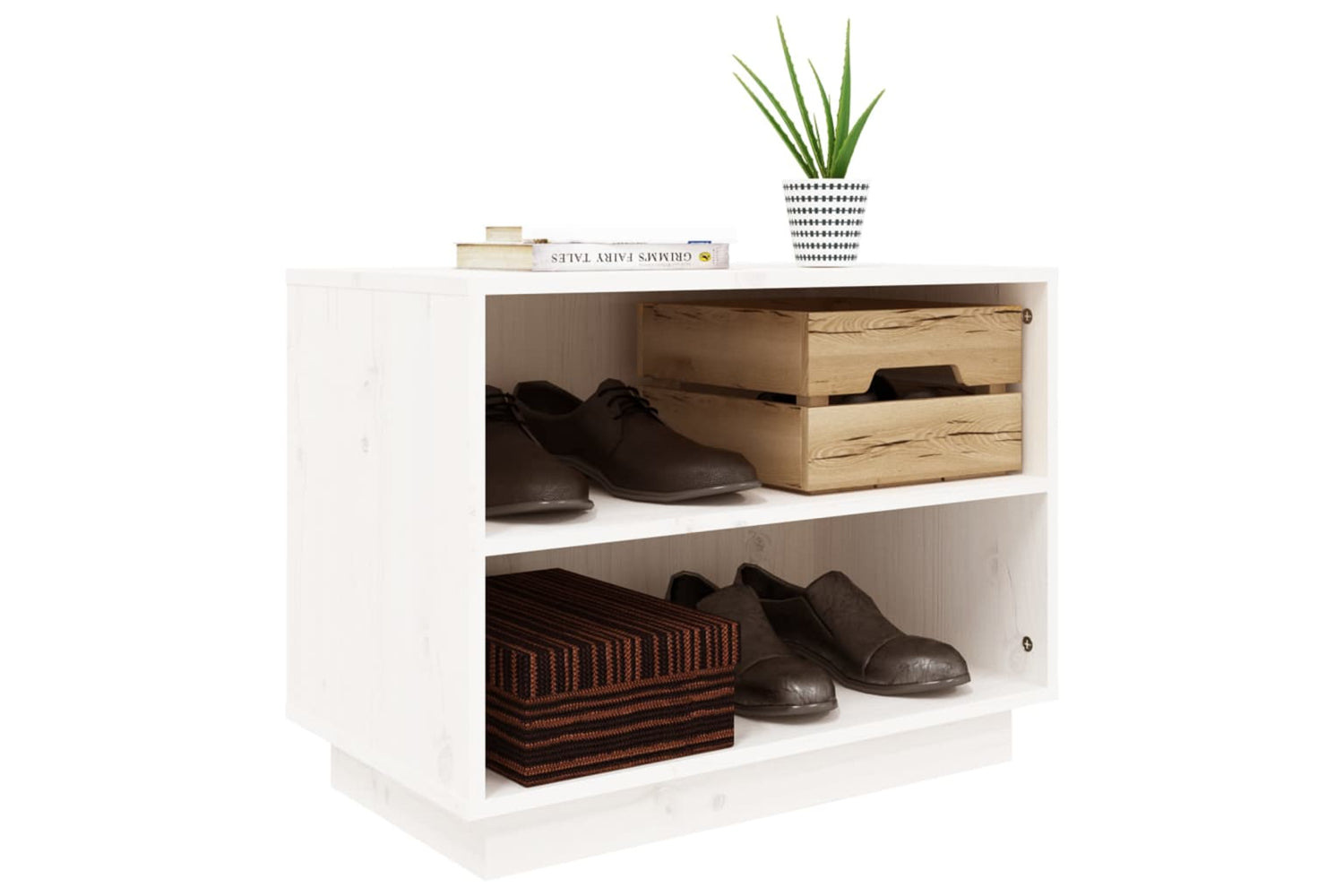 vidaXL 813546 Shoe Cabinet White 60x34x45cm Solid Wood Pine-3