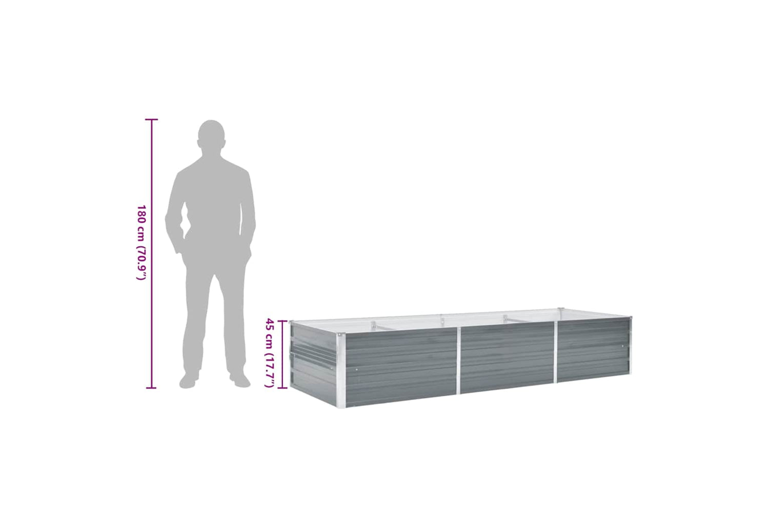 vidaXL 44842 Garden Raised Bed Galvanised Steel 240x80x45cm Grey-7