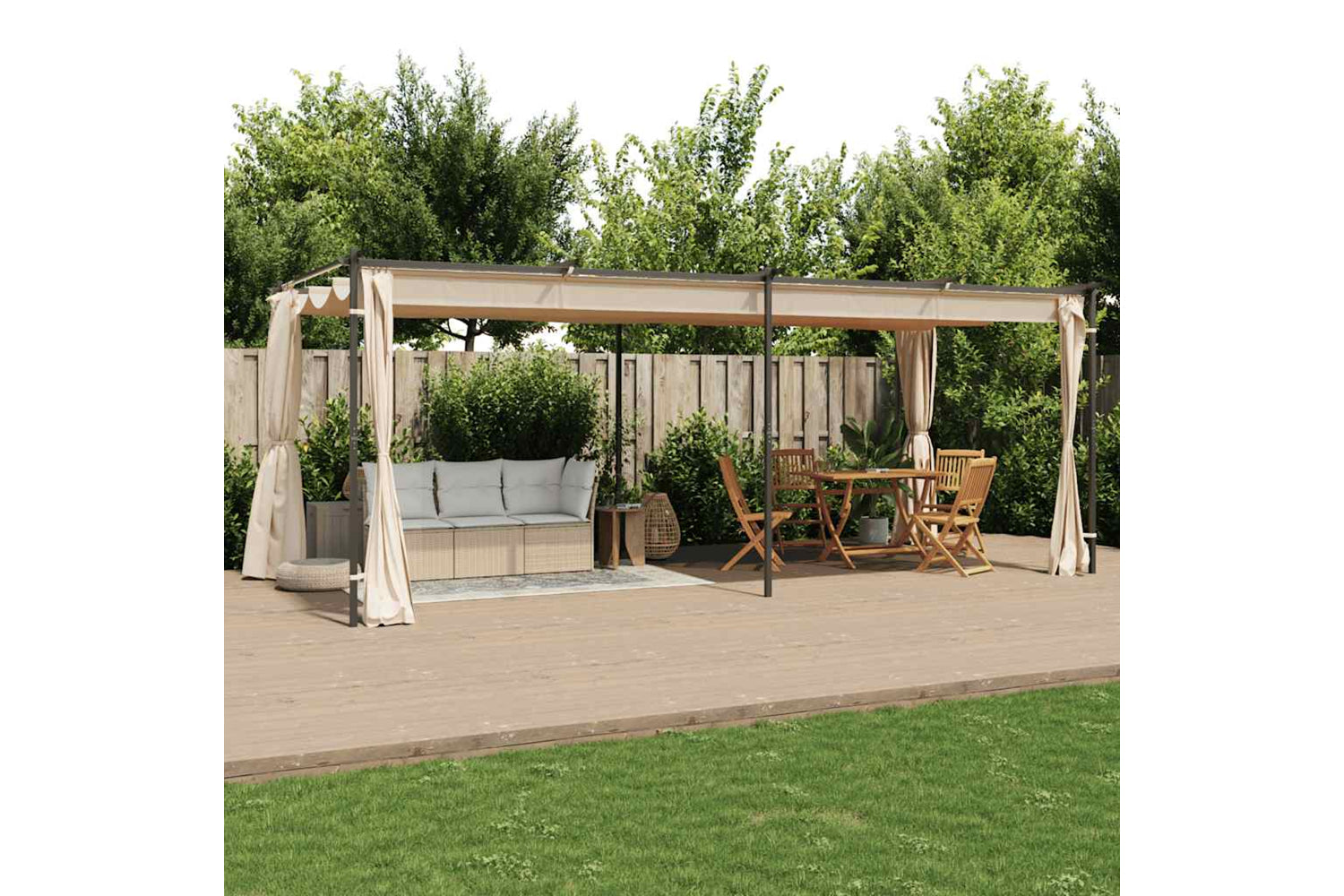 Vidaxl Gazebo With Curtains 3x6 M Cream Steel-2