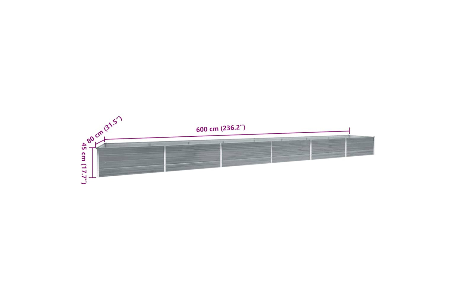 vidaXL 47072 Garden Raised Bed Galvanised Steel 600x80x45cm Grey-8