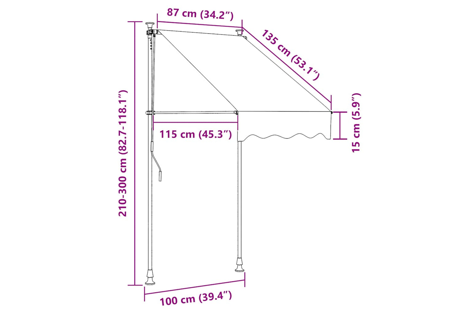 vidaXL 145848 Manual Retractable Awning With Led 100cm Yellow And Blue-8
