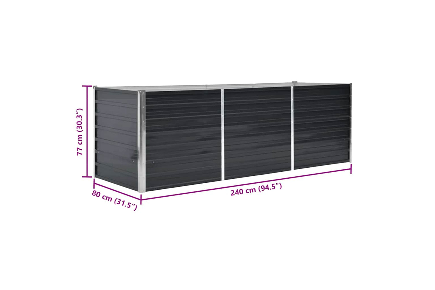 vidaXL 45726 Garden Raised Bed Anthracite 240x80x77cm Galvanised Steel-7
