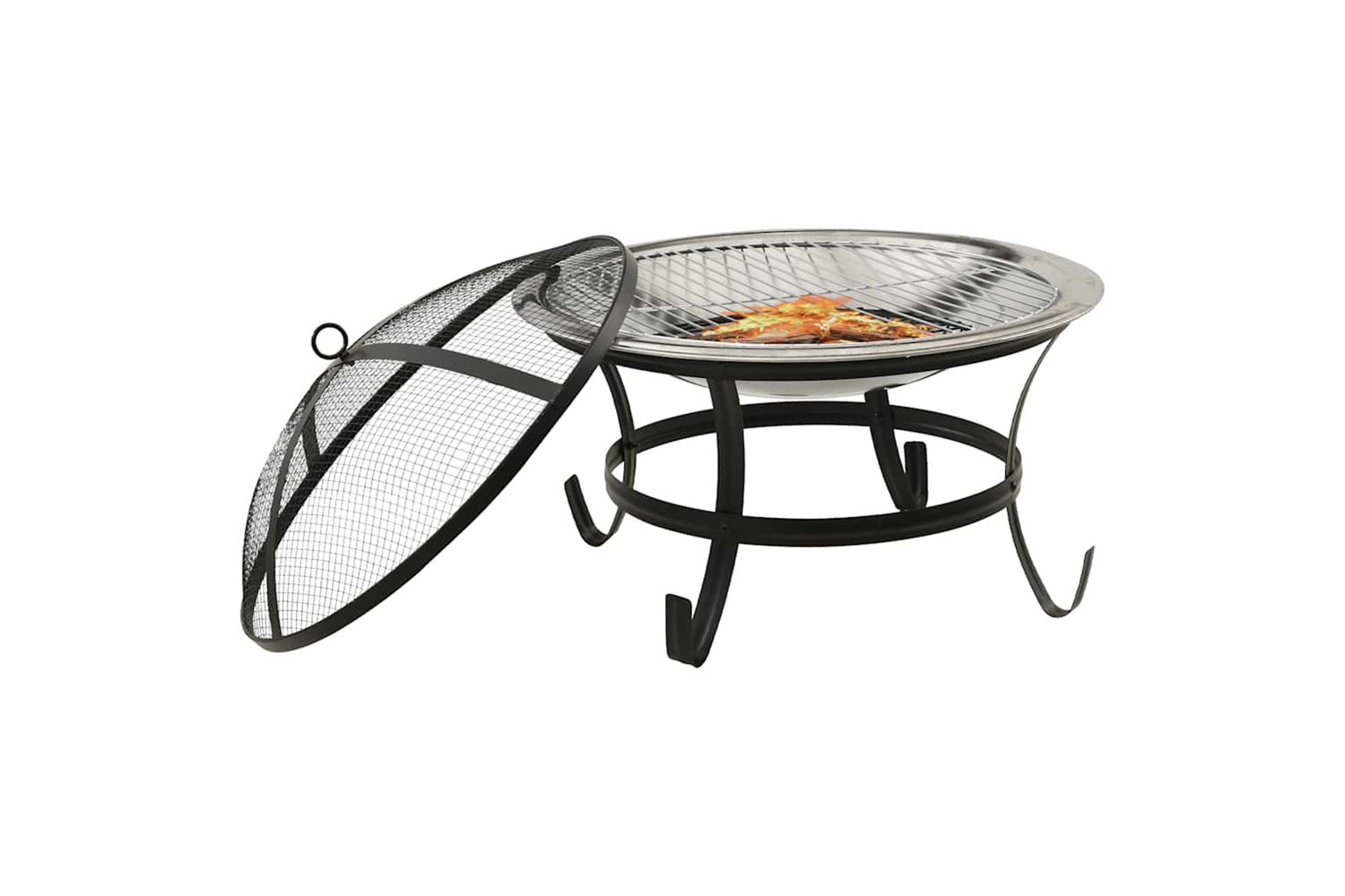 Vidaxl 2-in-1 Fire Pit And Bbq With Poker 56x56x49 Cm Stainless Steel-2