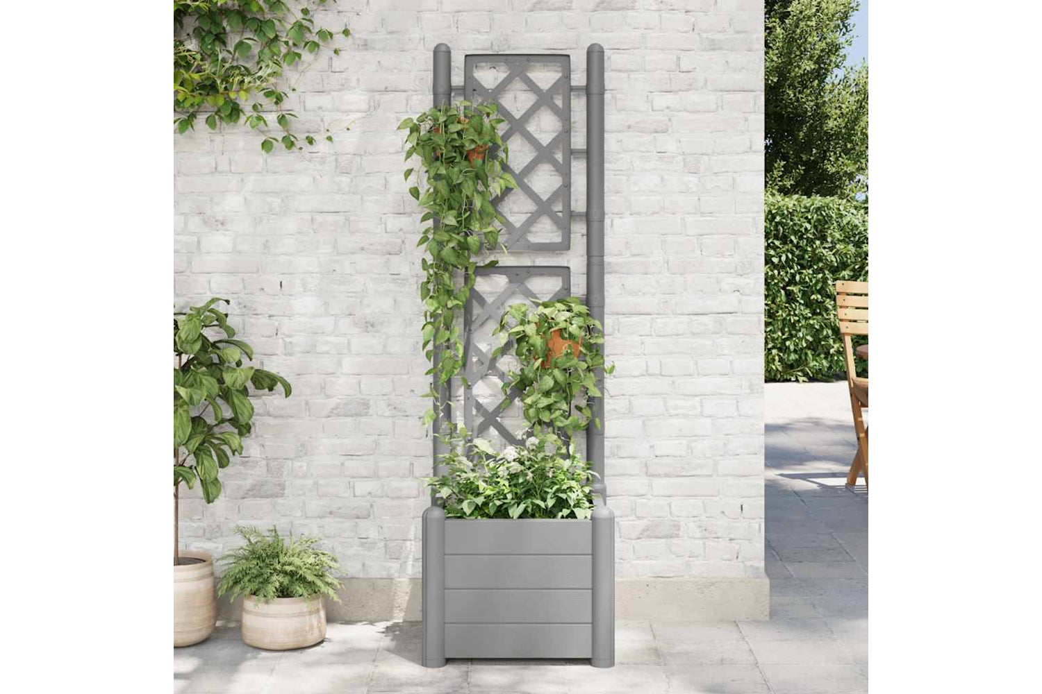 vidaXL 317581 Garden Planter With Trellis 43x43x142cm Pp Stone Grey-2