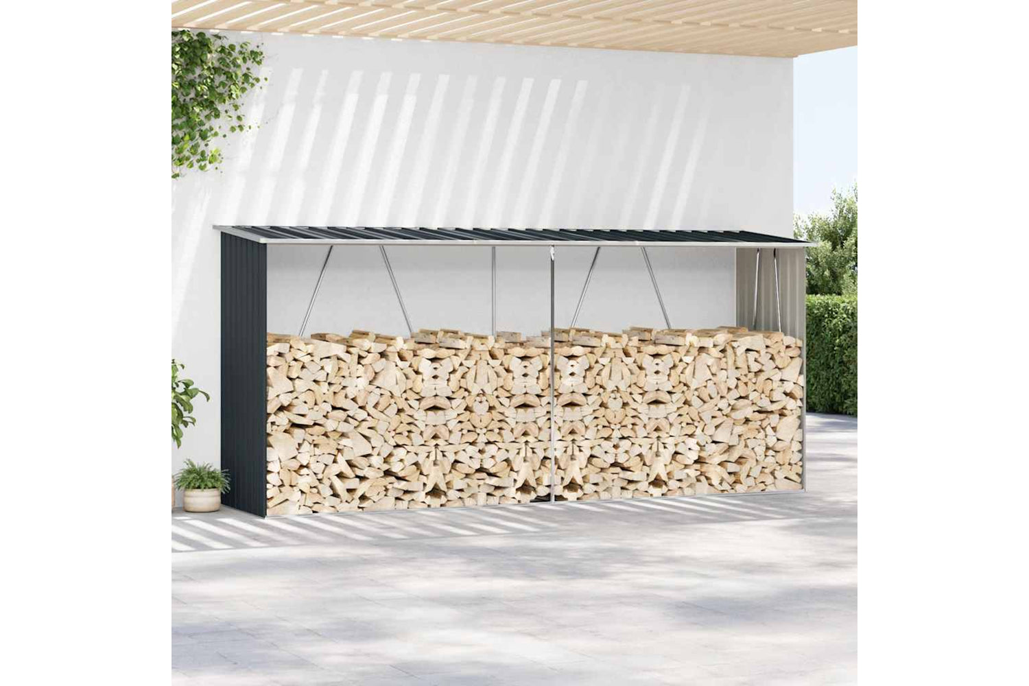 vidaXL 47085 Garden Log Storage Shed Galvanised Steel 330x84x152cm Anthracite-2