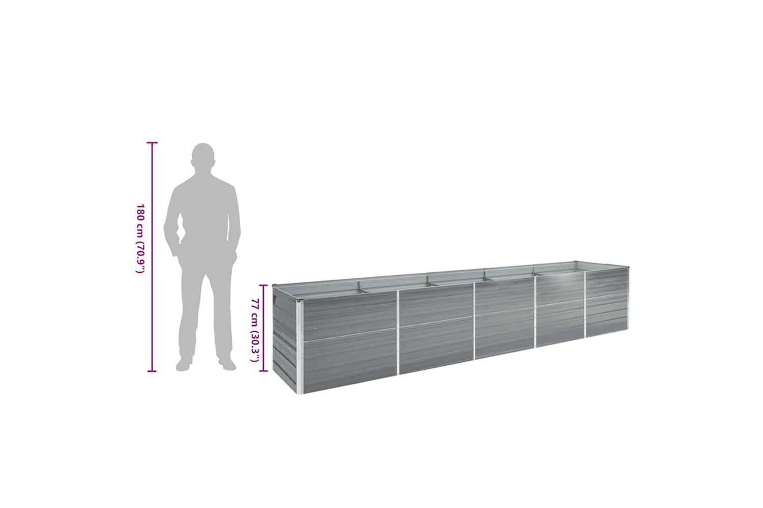 vidaXL 47060 Garden Raised Bed Galvanised Steel 400x80x77cm Grey-9