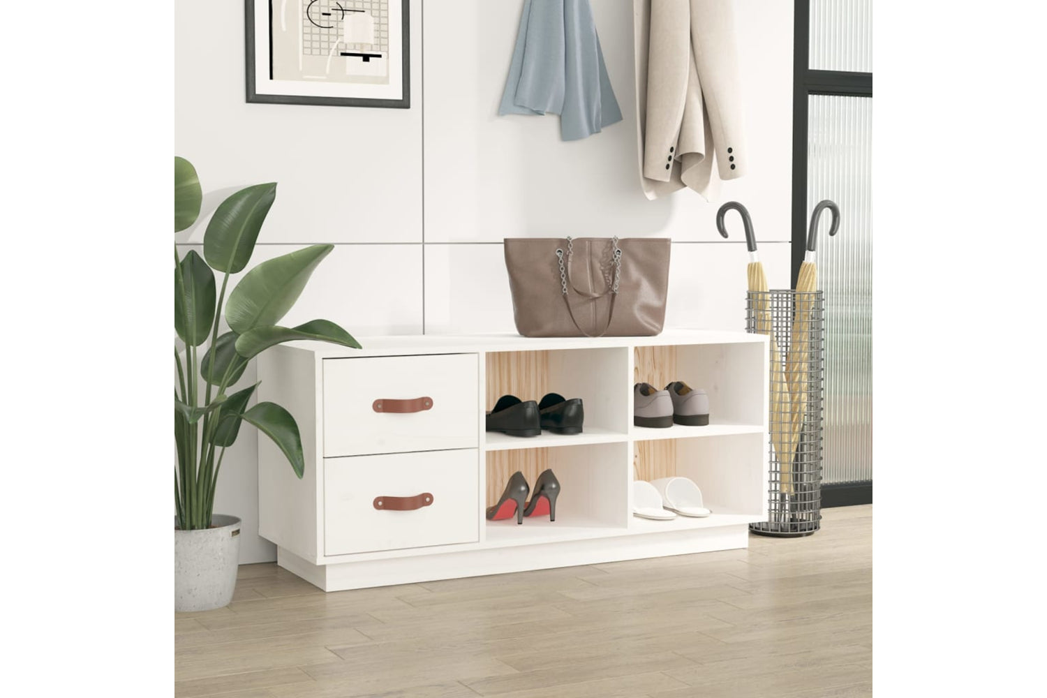 vidaXL 820178 Shoe Bench White 100x34x45cm Solid Wood Pine-2