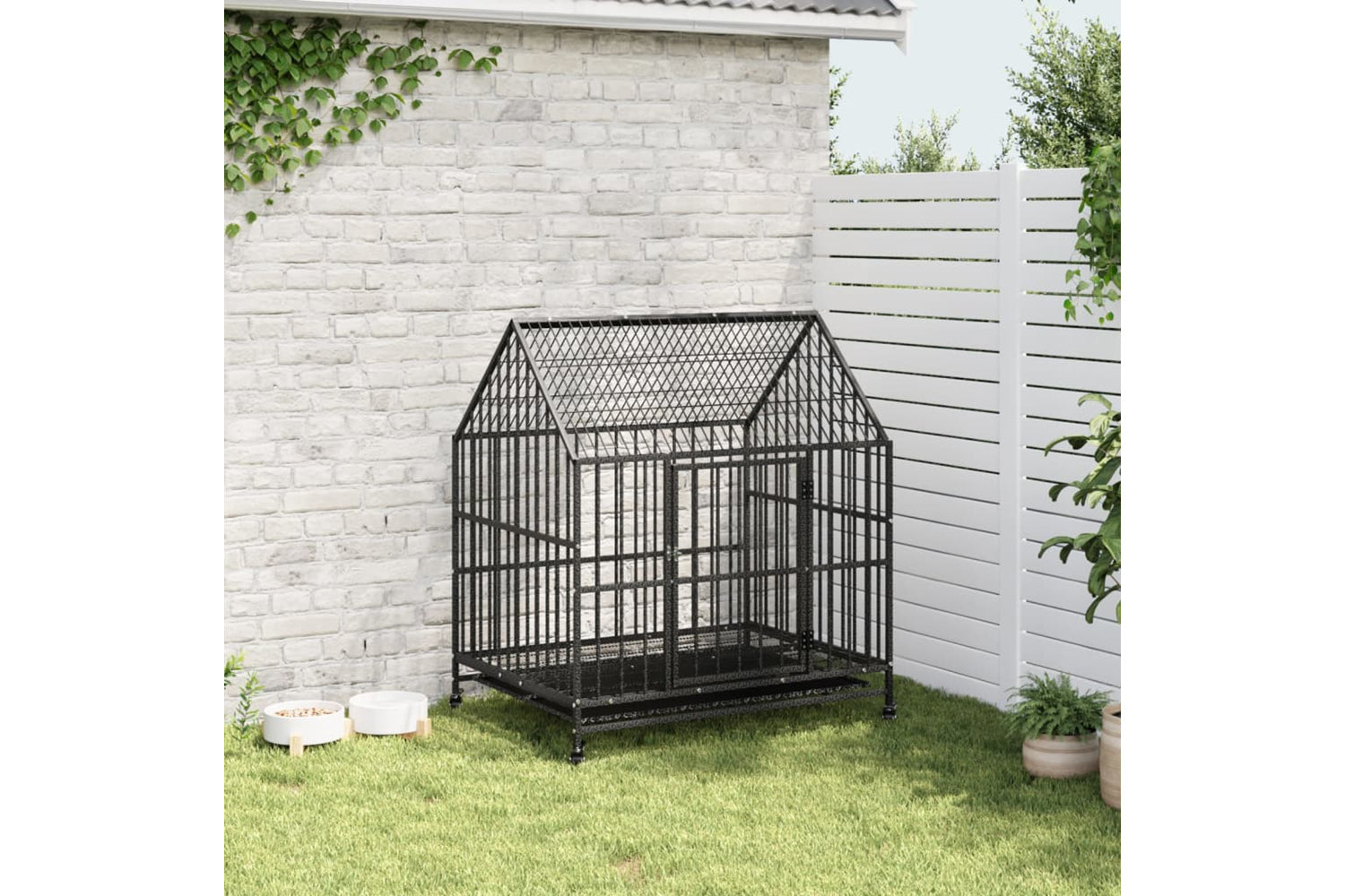 Vidaxl 172208 Dog Cage With Wheels Black Galvanised Steel-2