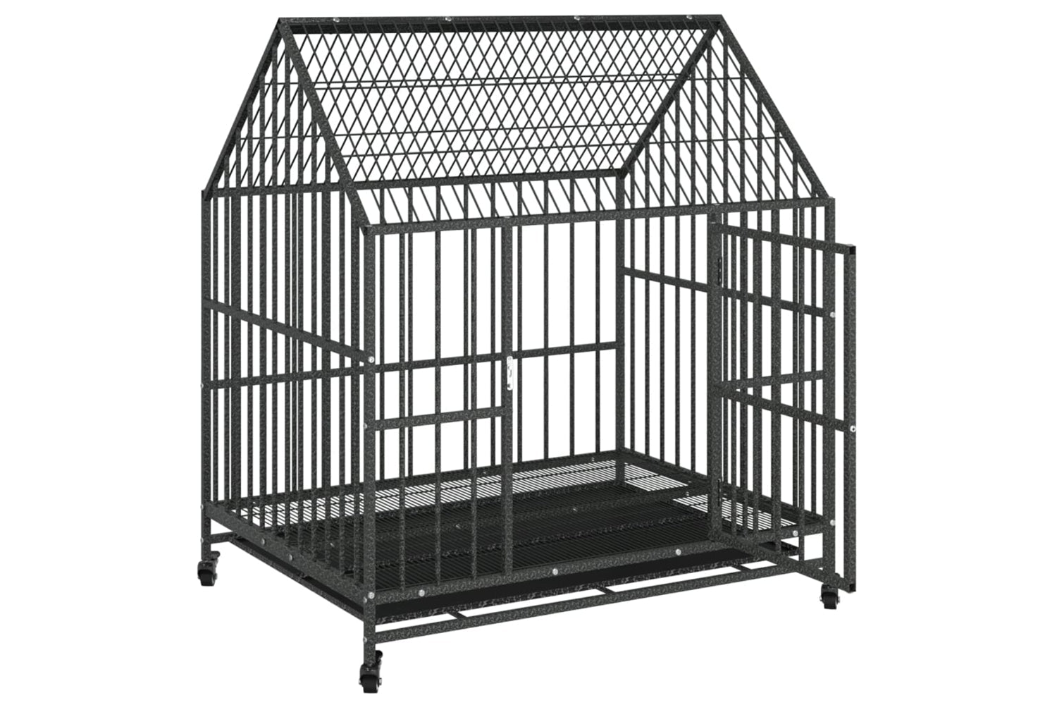 Vidaxl 172208 Dog Cage With Wheels Black Galvanised Steel-3