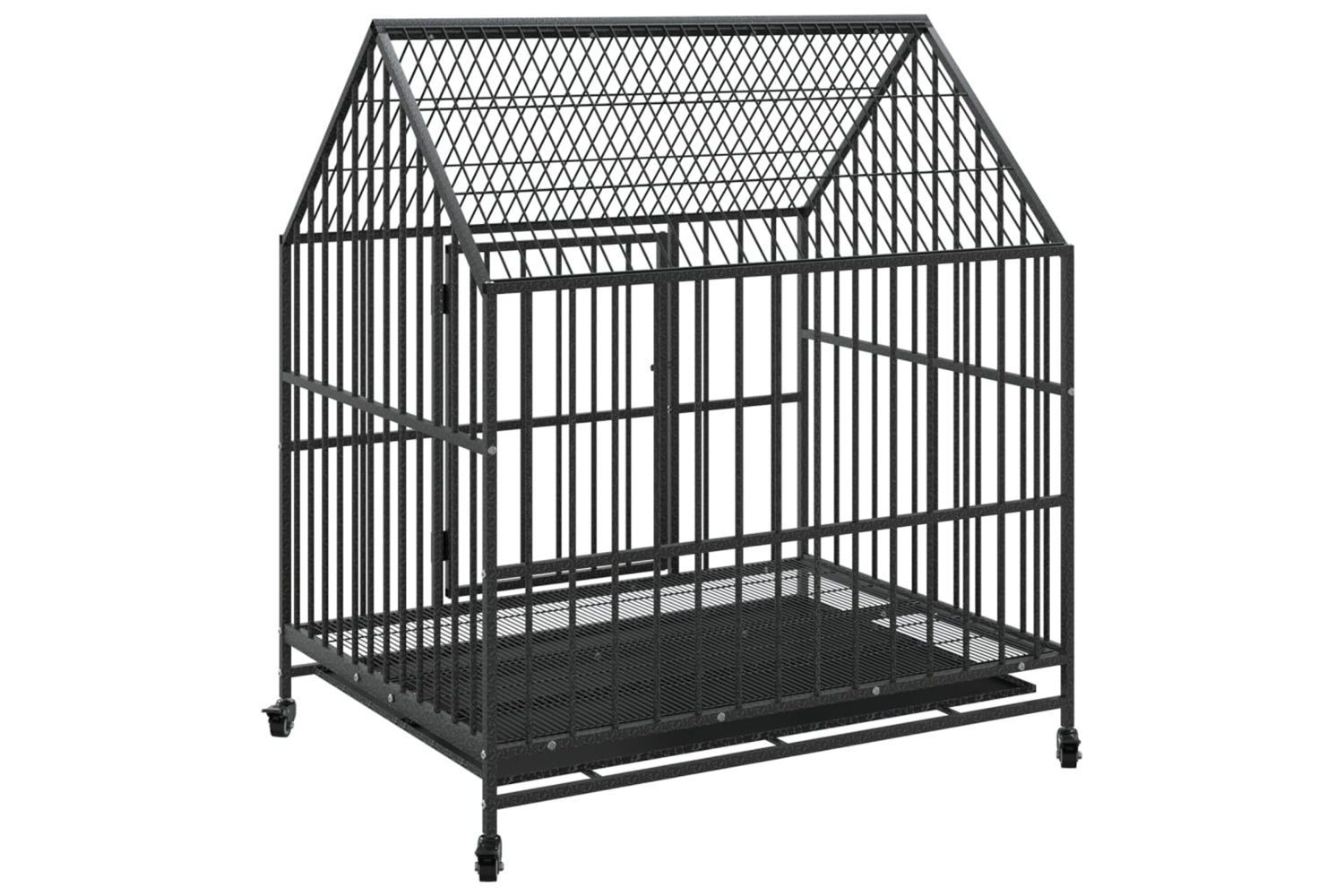 Vidaxl 172208 Dog Cage With Wheels Black Galvanised Steel-6