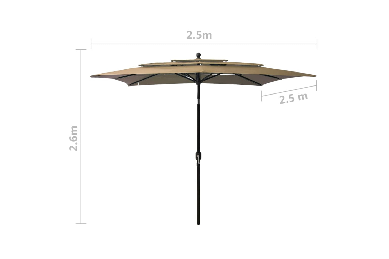Vidaxl 313839 3-tier Parasol With Aluminium Pole Taupe 2.5x2.5 M-8