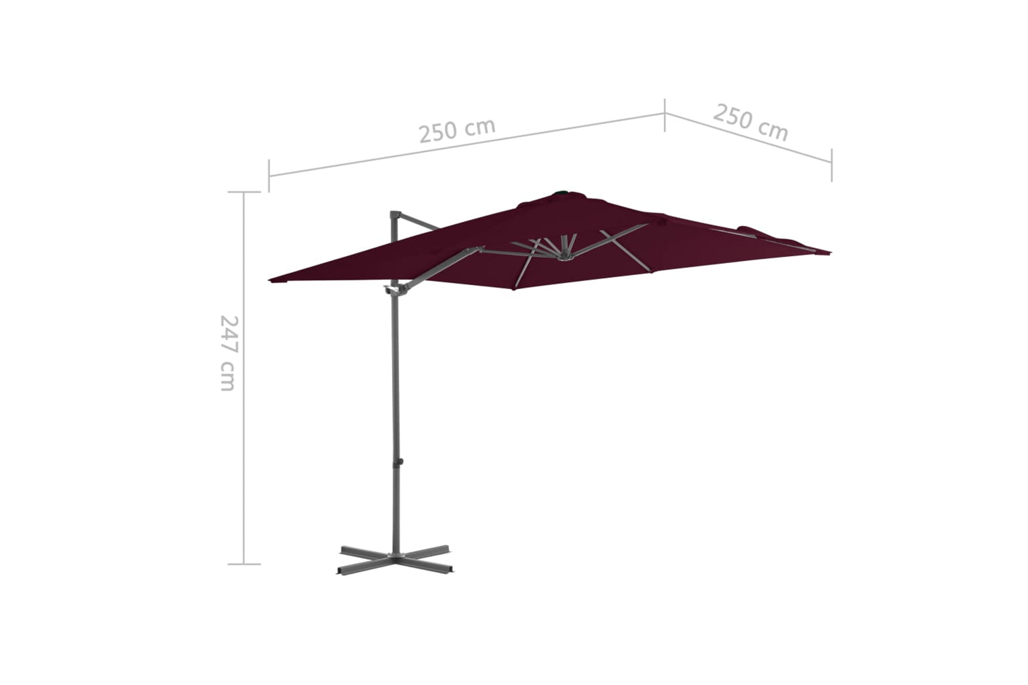 vidaXL 312308 Cantilever Umbrella With Steel Pole Bordeaux Red 250x250cm-9