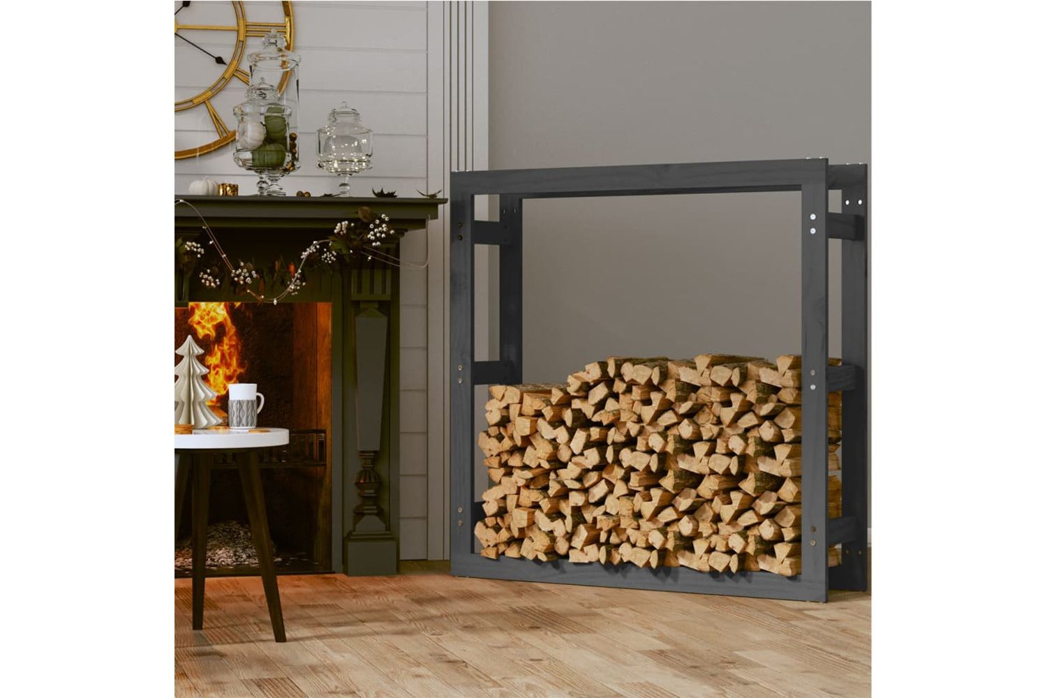 vidaXL 822424 Firewood Rack Grey 100x25x100cm Solid Wood Pine-2