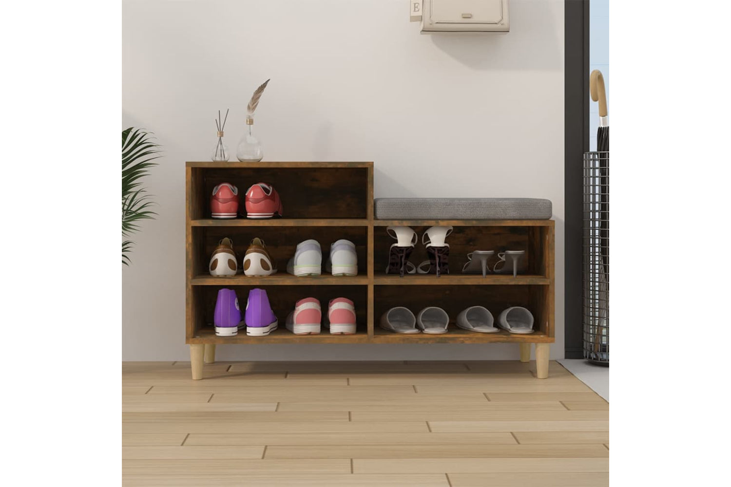 vidaXL 819729 Shoe Cabinet Smoked Oak 102x36x60cm Engineered Wood-2