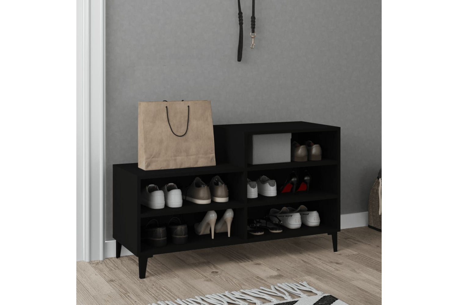 vidaXL 819733 Shoe Cabinet Black 102x36x60cm Engineered Wood-5