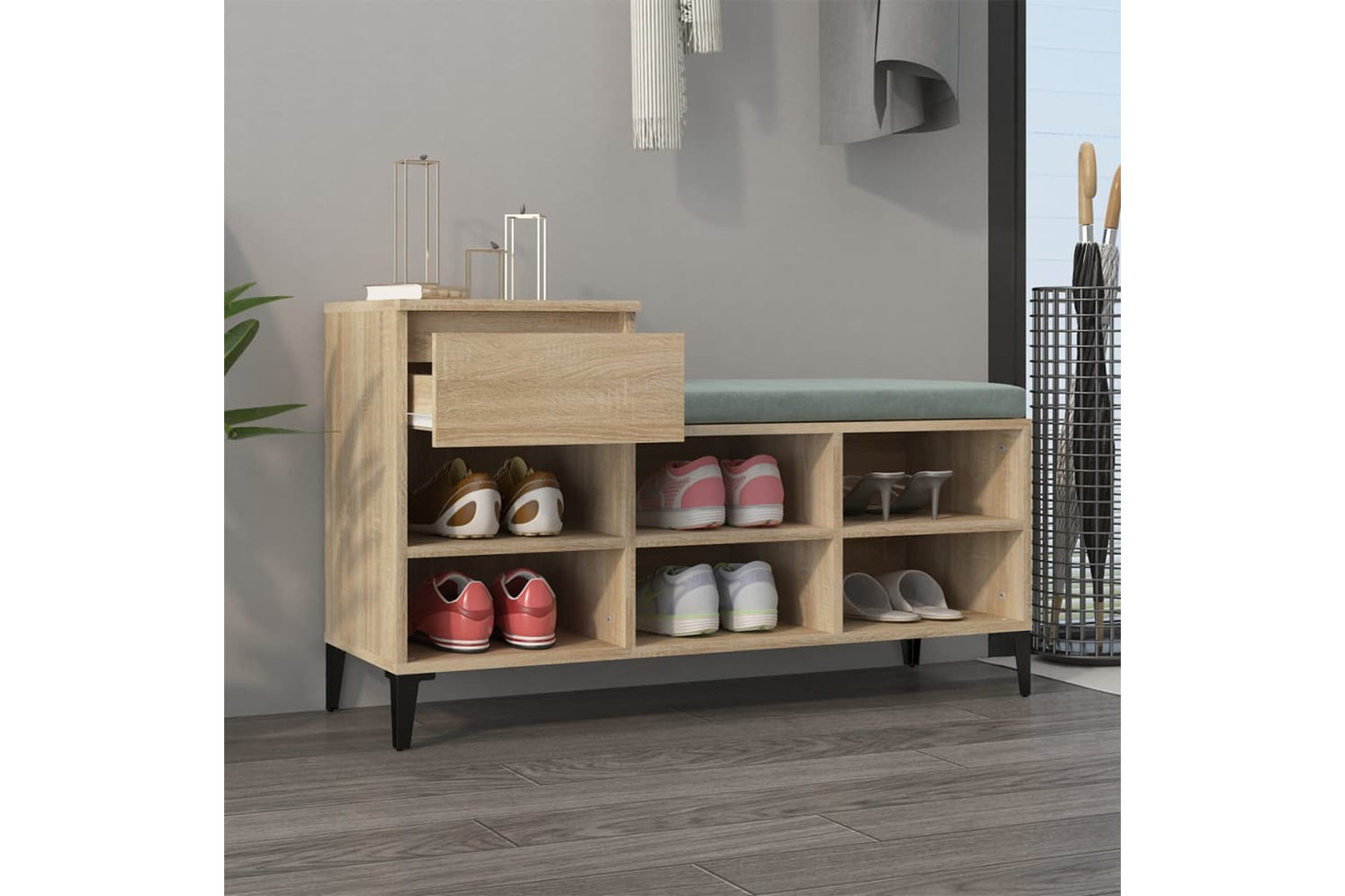 vidaXL 821215 Shoe Cabinet Sonoma Oak 102x36x60cm Engineered Wood-2