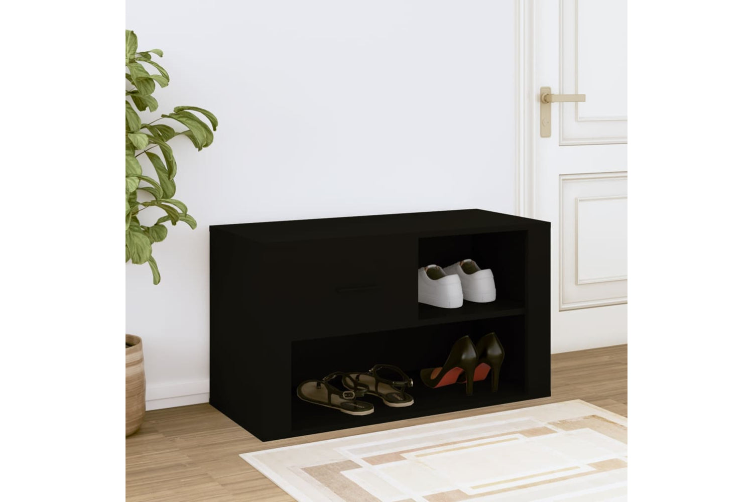 vidaXL 816753 Shoe Cabinet Black 80x35x45cm Engineered Wood-2