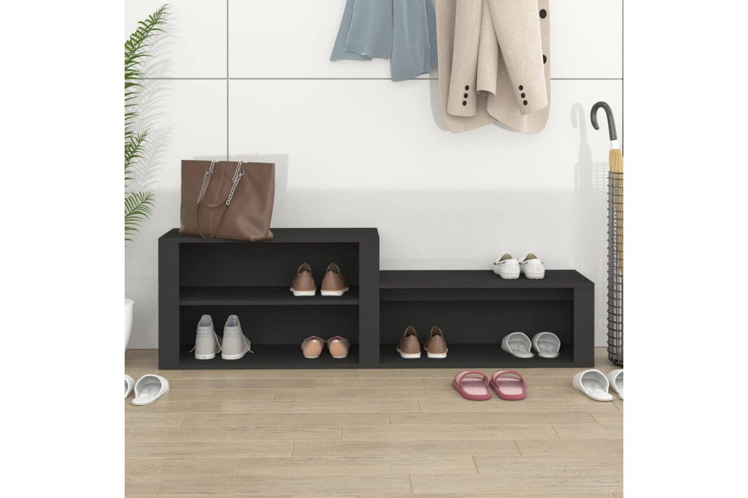 vidaXL 816913 Shoe Cabinet Black 150x35x45cm Engineered Wood-2