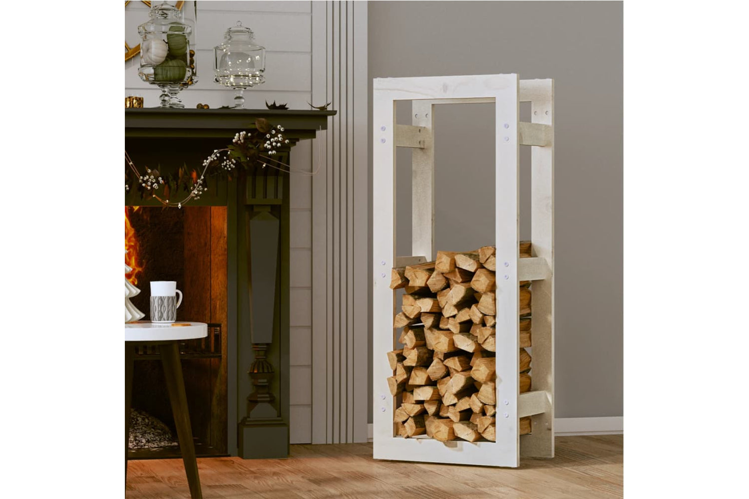 vidaXL 822408 Firewood Rack White 41x25x100cm Solid Wood Pine-2