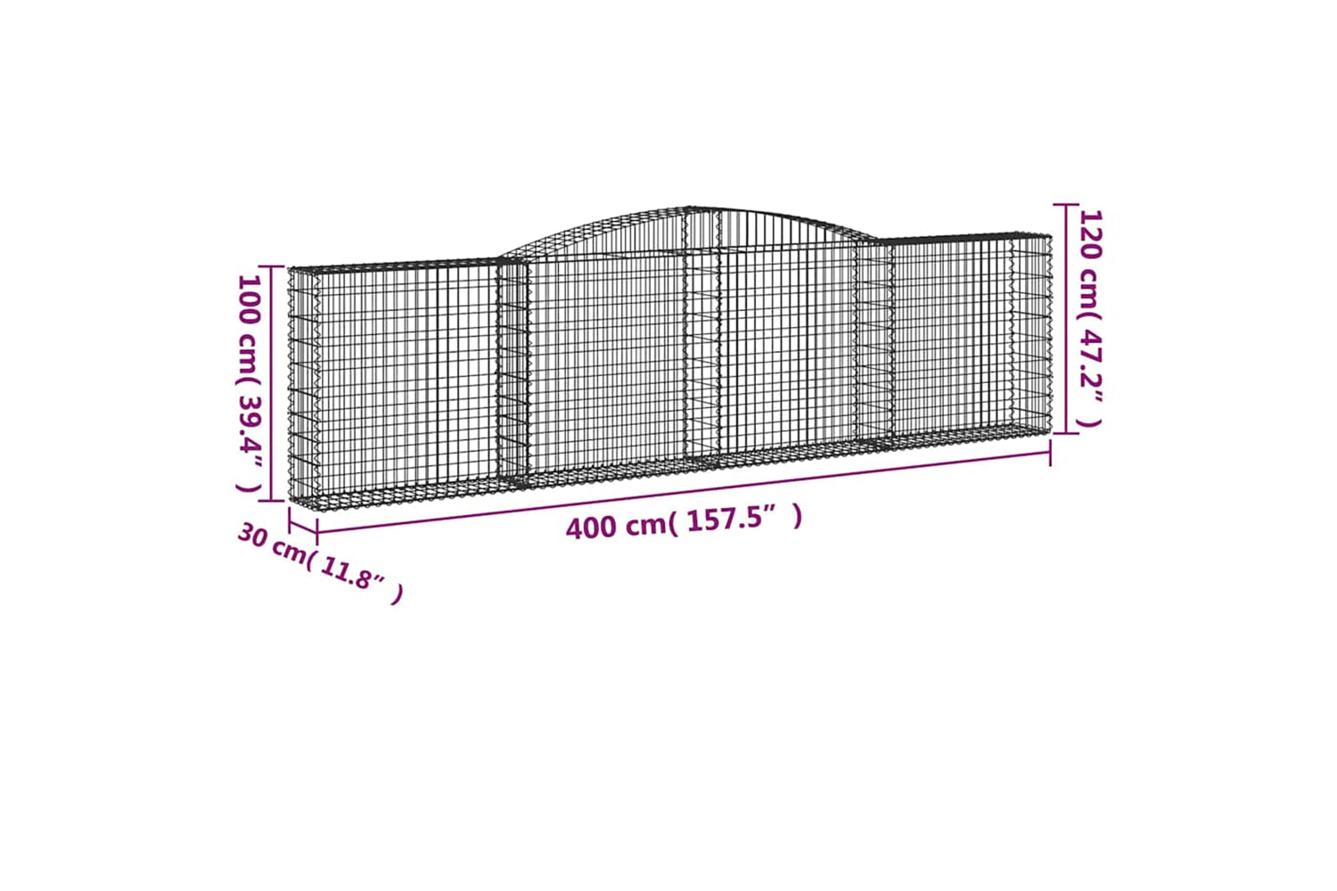 vidaXL 3146872 Arched Gabion Baskets 8 Pcs 400x30x100/120cm Galvanised Iron-5
