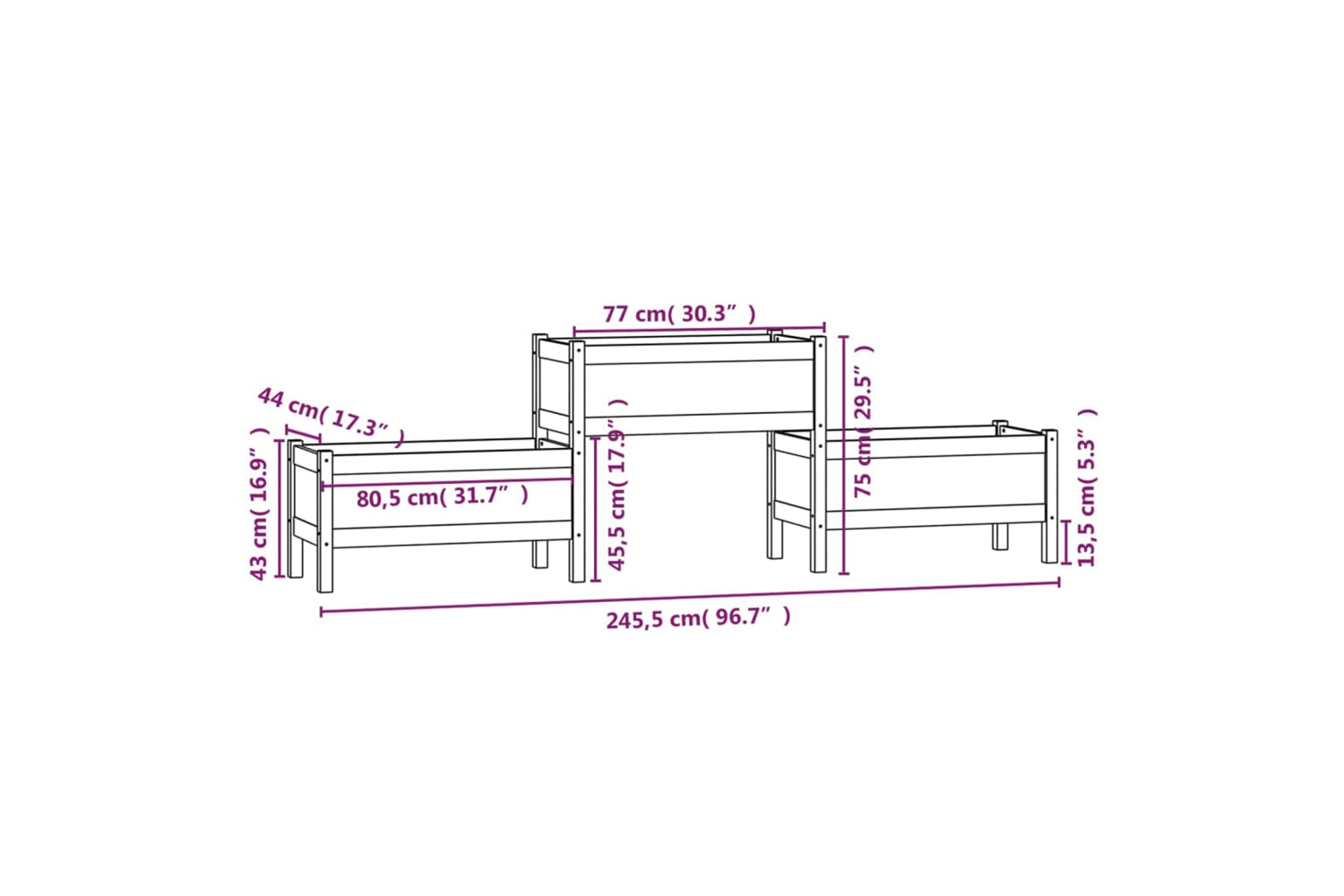 vidaXL 822253 Planter White 245.5x44x75cm Solid Wood Pine-6