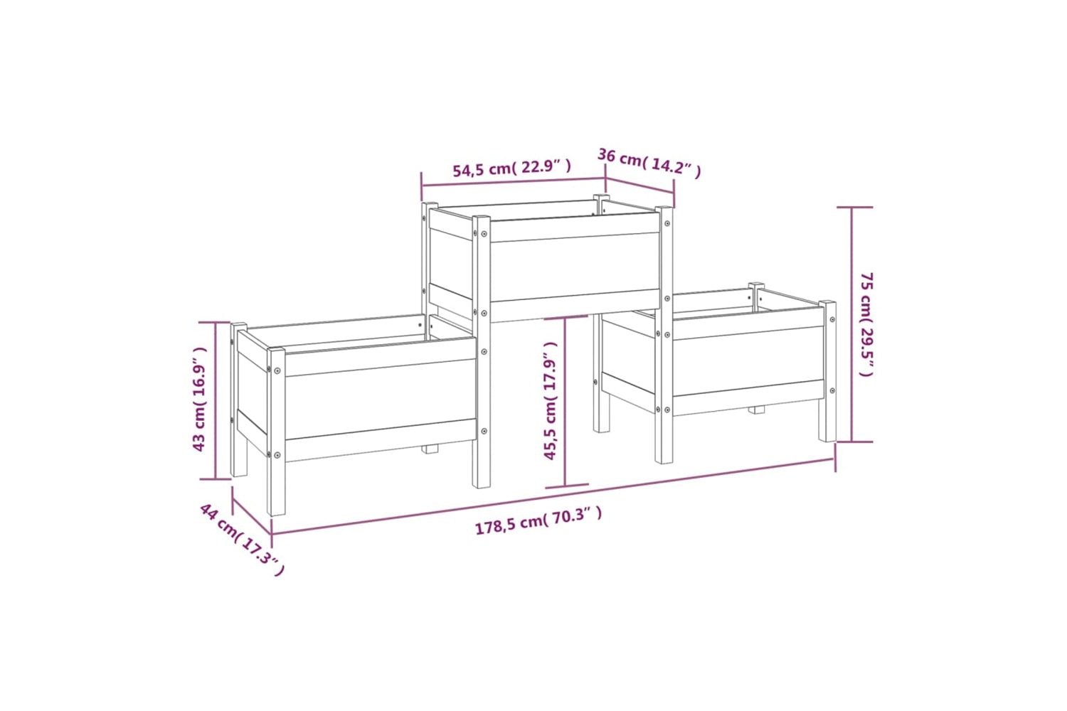 vidaXL 822248 Planter White 178.5x44x75cm Solid Wood Pine-7