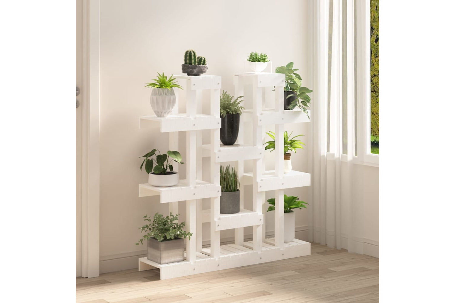 vidaXL 822093 Plant Stand White 104.5x25x109.5cm Solid Wood Pine-2
