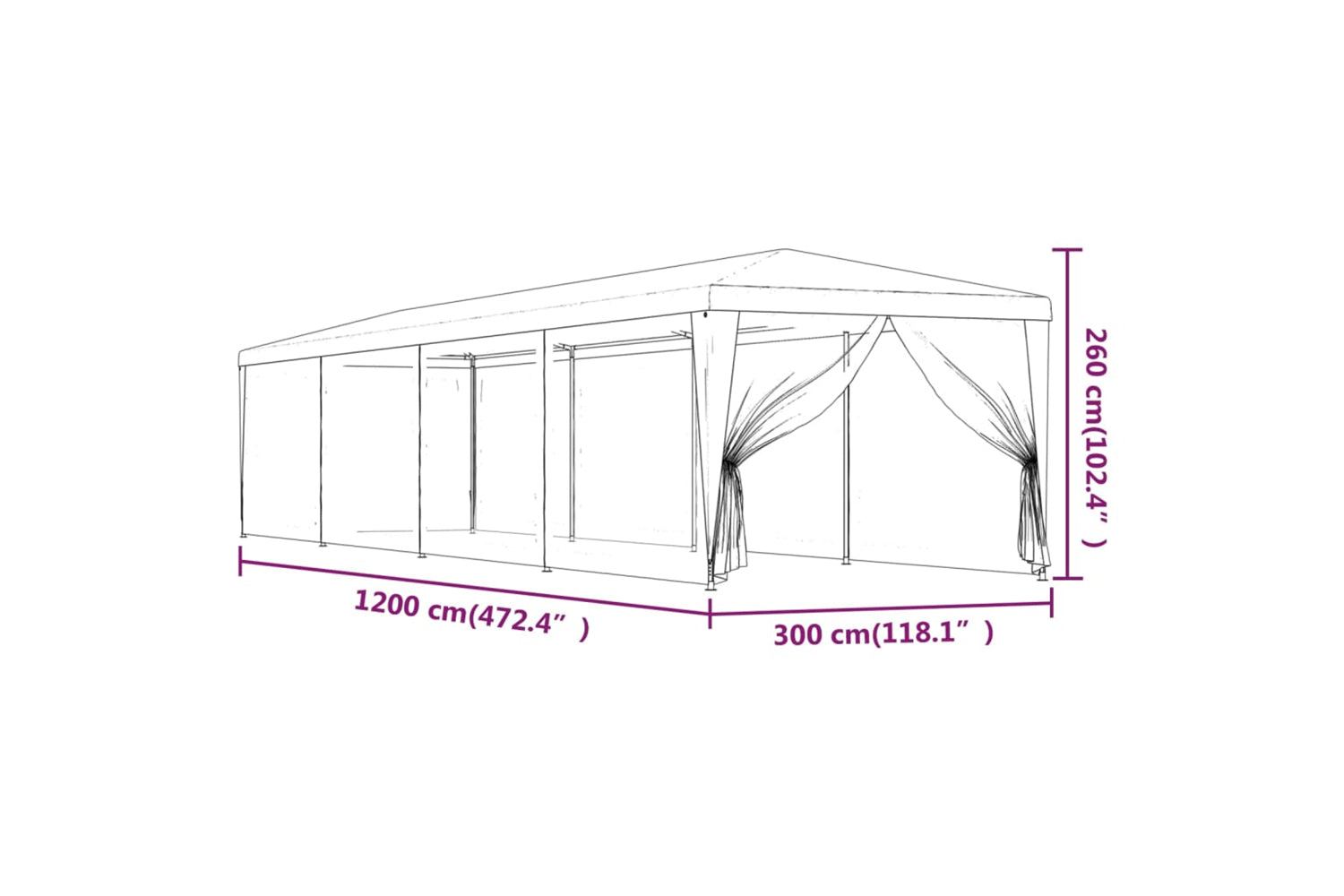 Vidaxl 319247 Party Tent With 10 Mesh Sidewalls Blue 3x12 M Hdpe-6