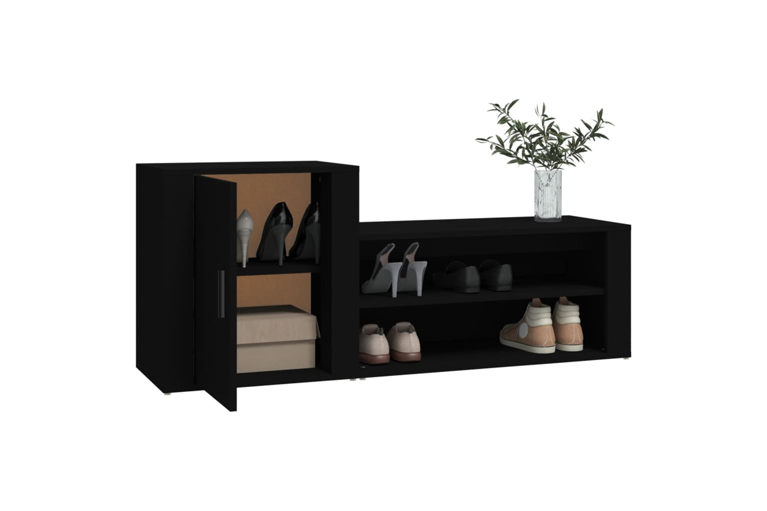 vidaXL 816745 Shoe Cabinet Black 130x35x54cm Engineered Wood-3