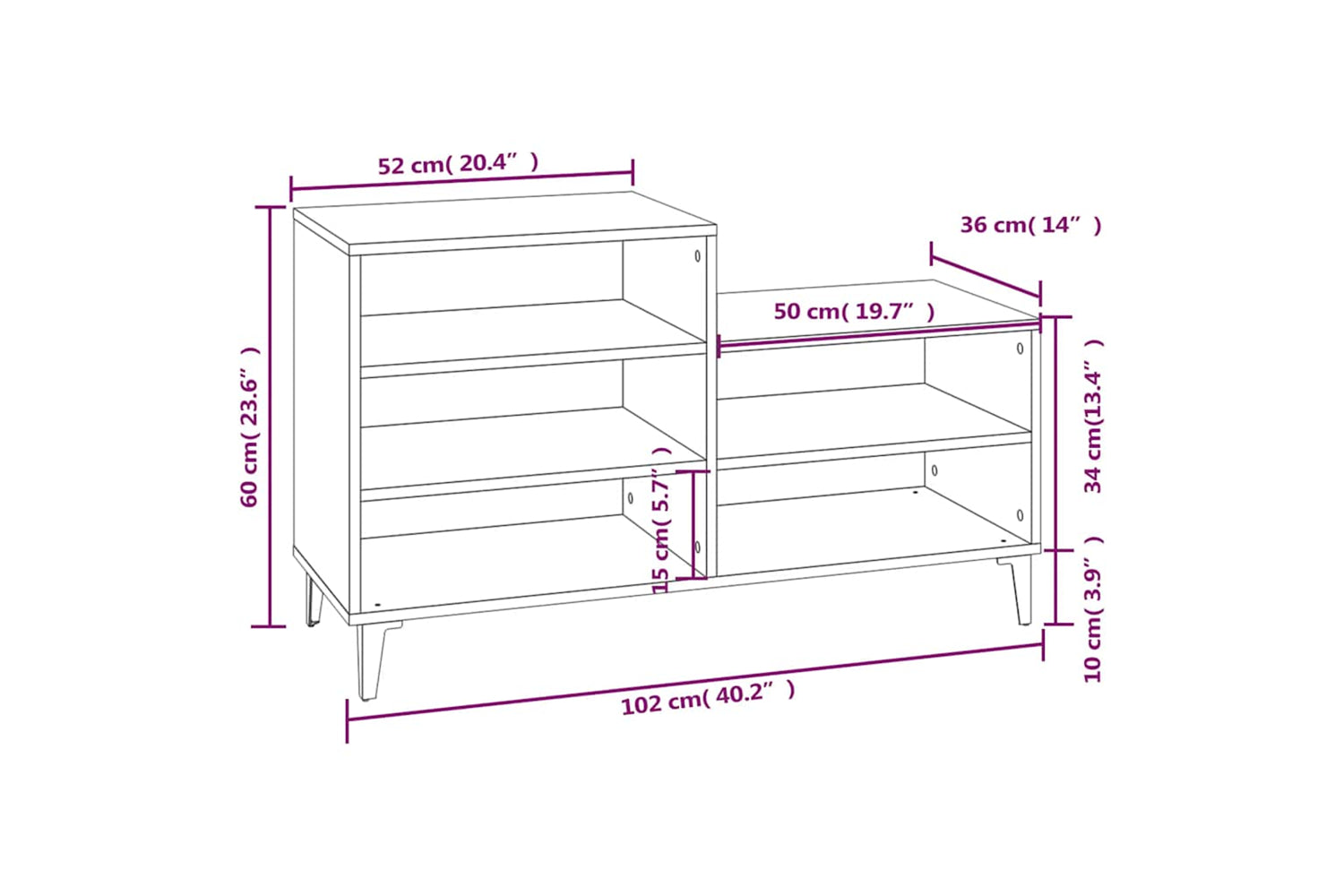 vidaXL 819732 Shoe Cabinet White 102x36x60cm Engineered Wood-8